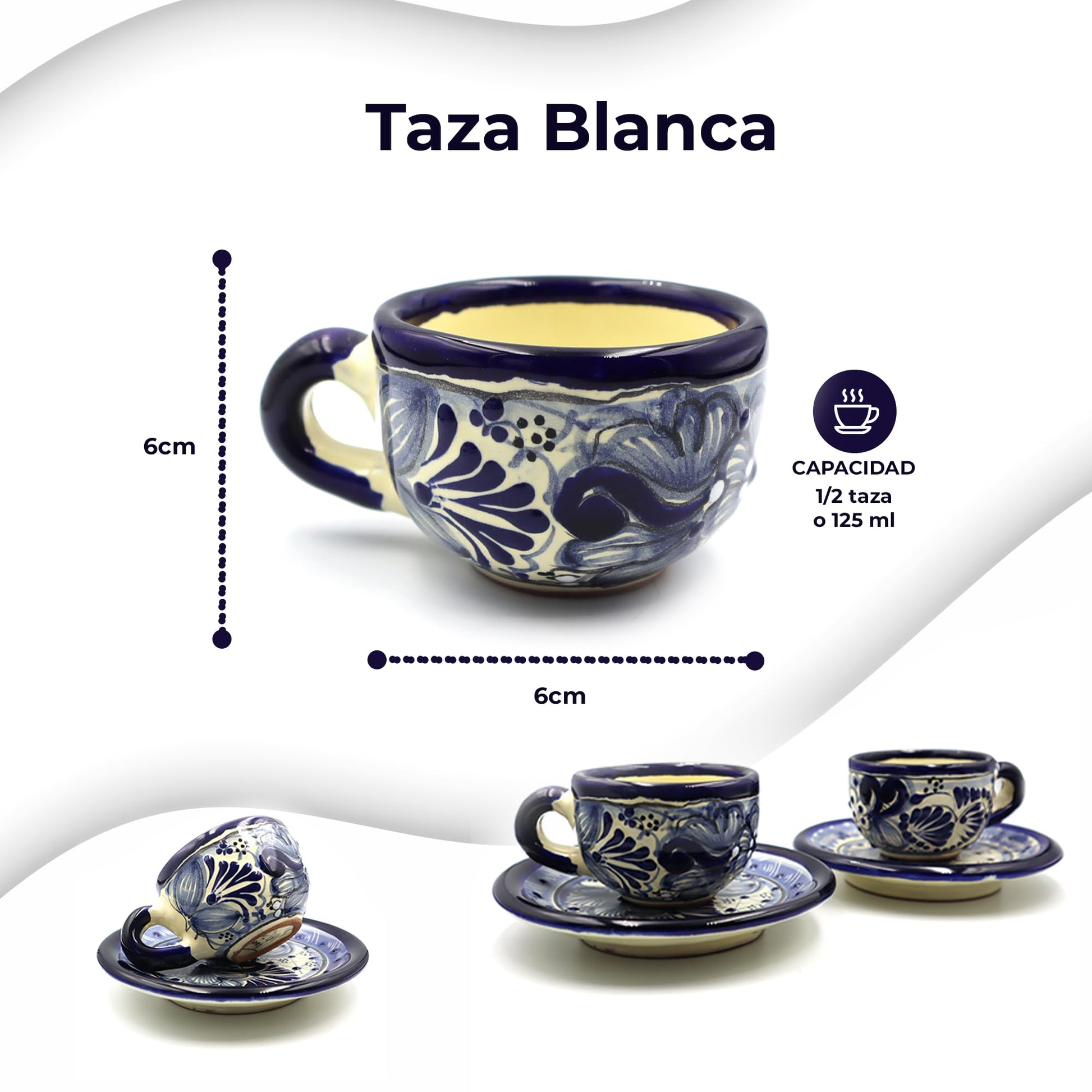 Juego de Tazas de Café Expresso Nubexpo Talavera Poblana Artesanía Mexicana 2 Piezas