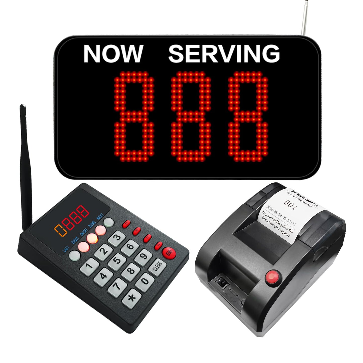 Sistema de gestión de colas inalámbricas Take A Number System Sistema de gestión de colas con impresora térmica para clínica médica, restaurante, hospital Bank Waiting (1 teclado, 1 pantalla 1 impresora)