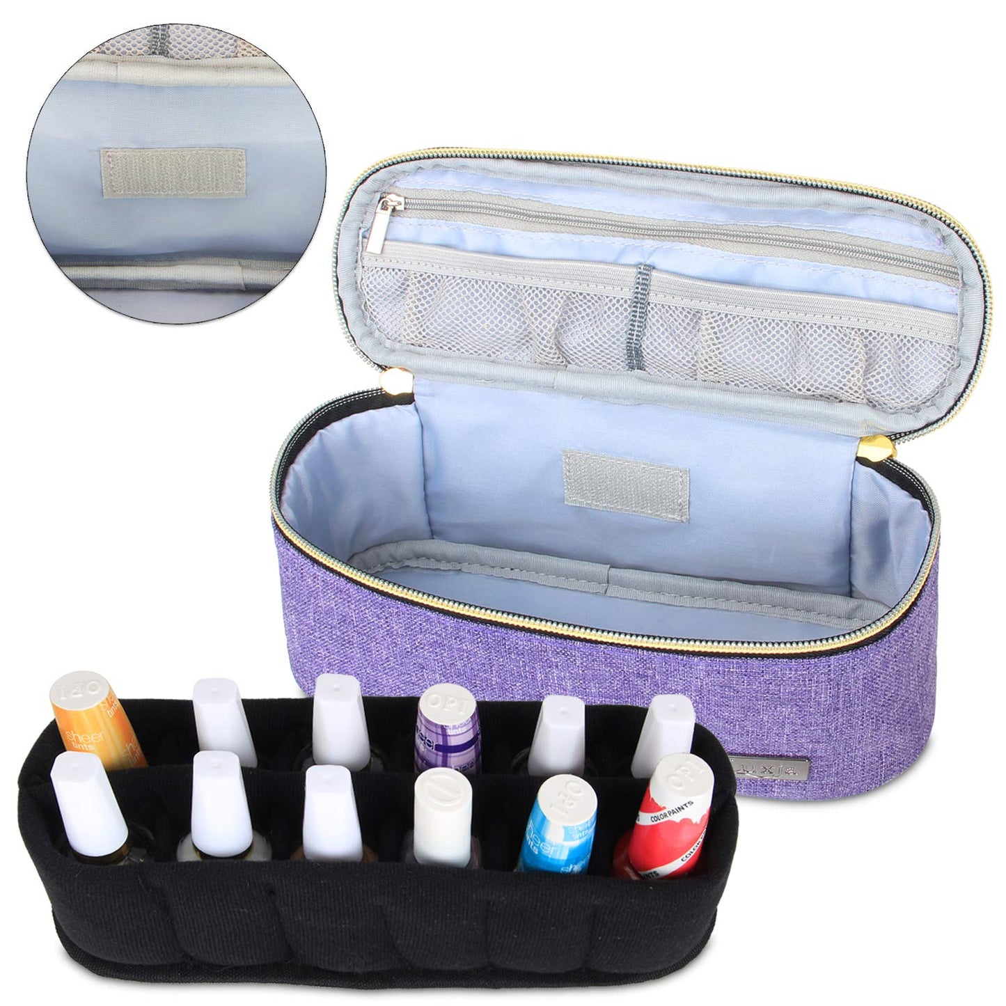 Luxja - Organizador de esmalte de uñas, capacidad para 12 botellas (15 ml, estuche para esmalte de uñas y herramientas pequeñas, color morado