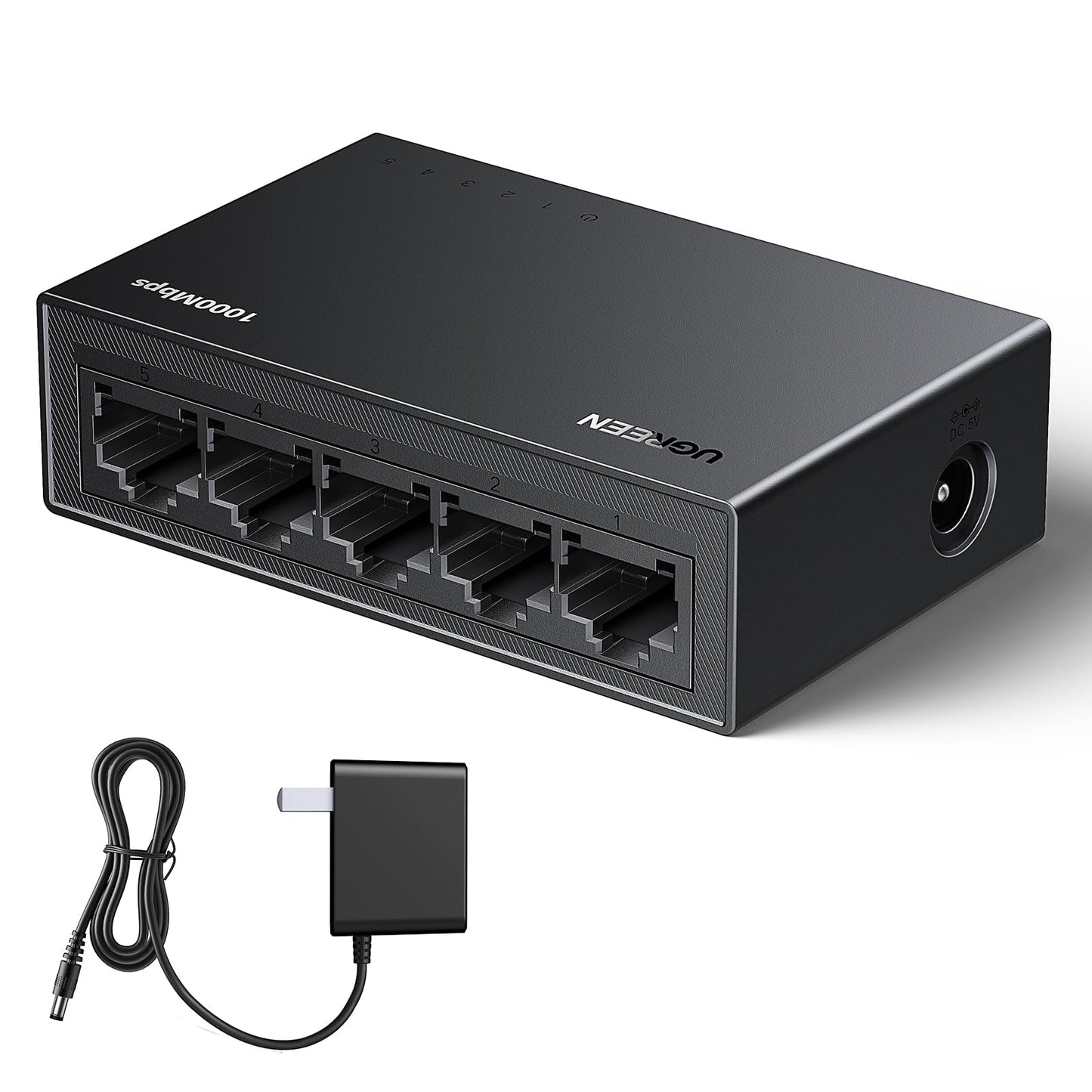 UGREEN Conmutador Ethernet , Divisor Ethernet Gigabit de Alta Velocidad de 5 Puertos, Divisor de Internet para Escritorio y Montaje en Pared, Conmutador LAN Plug & Play para TV/Laptop