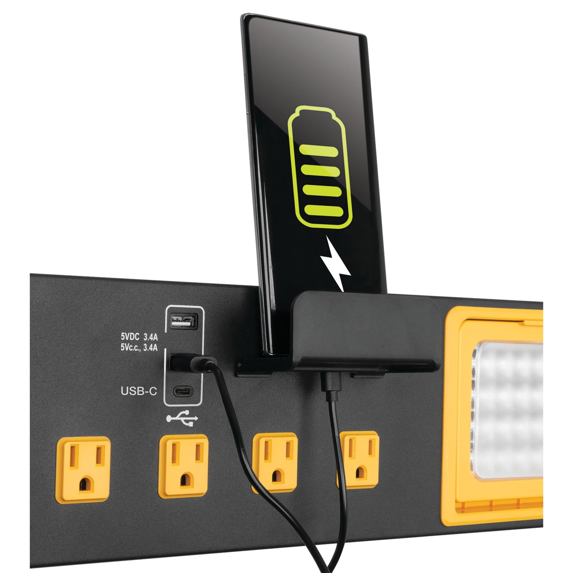 Performance Tool W2279 Central eléctrica de Grado Comercial con 6 tomacorrientes, 2 Puertos USB, Cuna integrada y Luces LED, Ideal para talleres y garajes