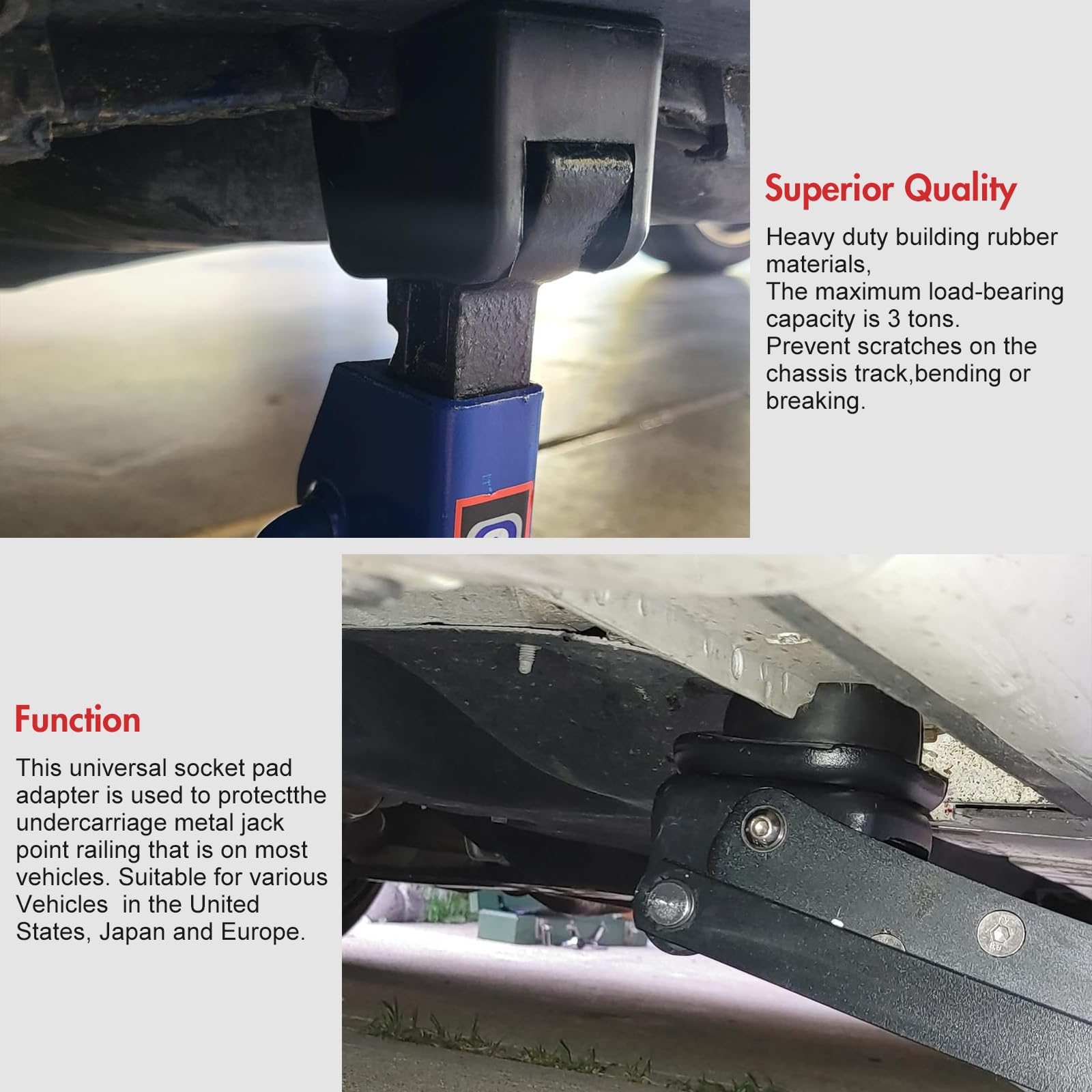 Toolly Paquete de 4 adaptadores universales de goma para gato, 2 a 4 toneladas de marco ranurado de piso con ranura en V y estilo redondo para soportes de gato de coche de alta elevación