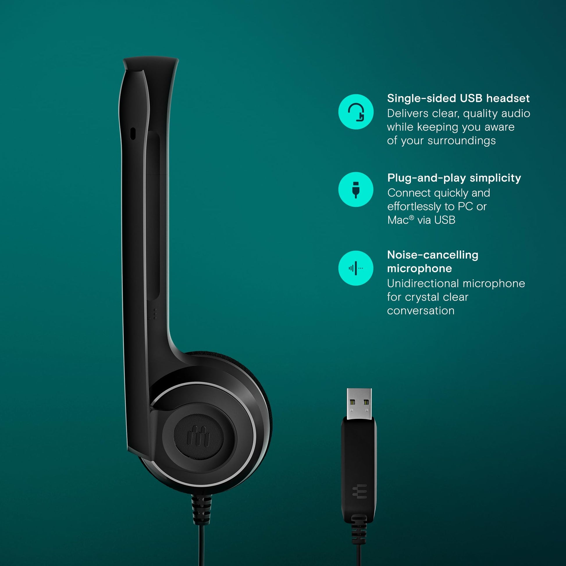 Auriculares Mono USB Sennheiser PC 7 para PC y MAC