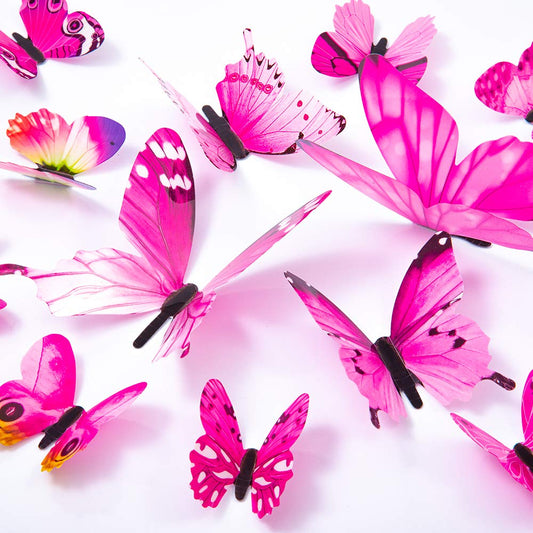 Pegatinas de Pared 3D Mariposas Color Rosa para Decoración del Hogar y Habitación de los Niños