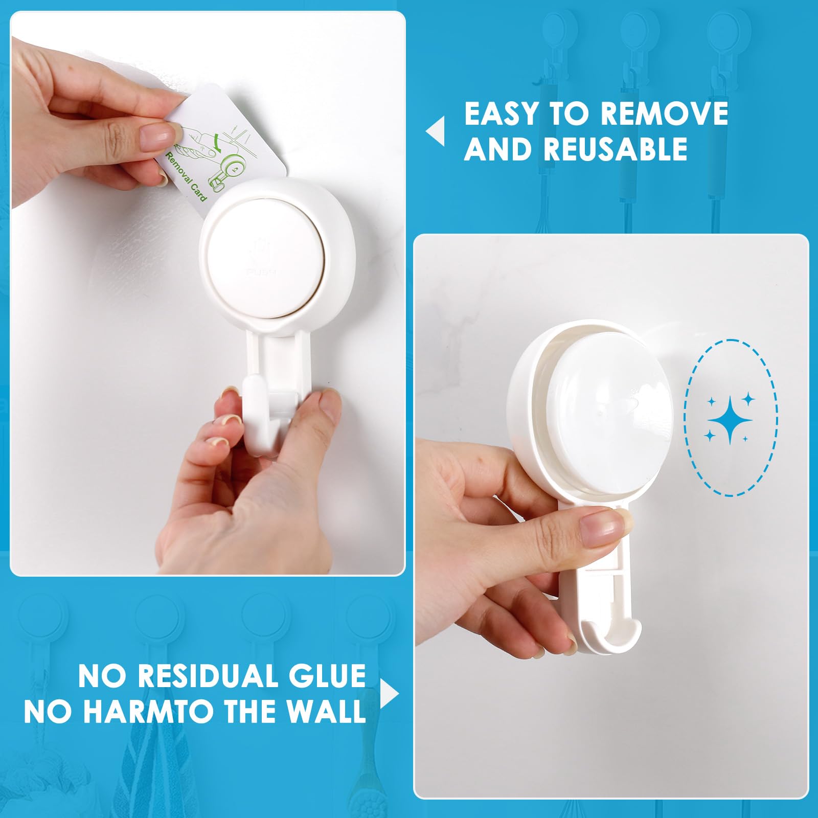 Luxear Ganchos Adhesivos para Pared Reutilizables, Ganchos de Succión para Baño de Hasta 5 kg de Carga Impermeable, Soporte de Succión para Pared para Cocina, Baño, Puerta y Ventana - 4 Pack