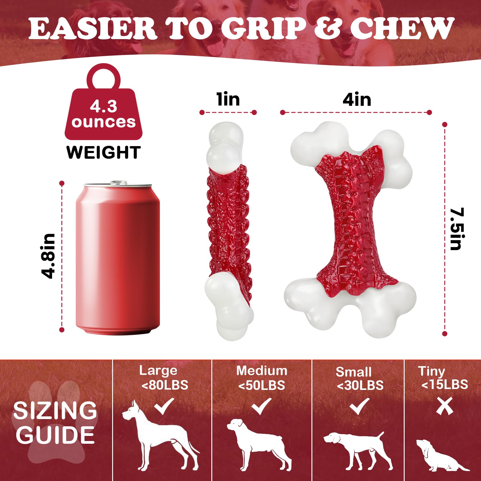 Juguetes resistentes para perros, juguetes para perros para masticadores agresivos de raza grande, juguetes para masticar agresivos Kseroo para perros grandes, juguete masticable de hueso de perro, juguete de nailon duradero para perros grandes, juguetes