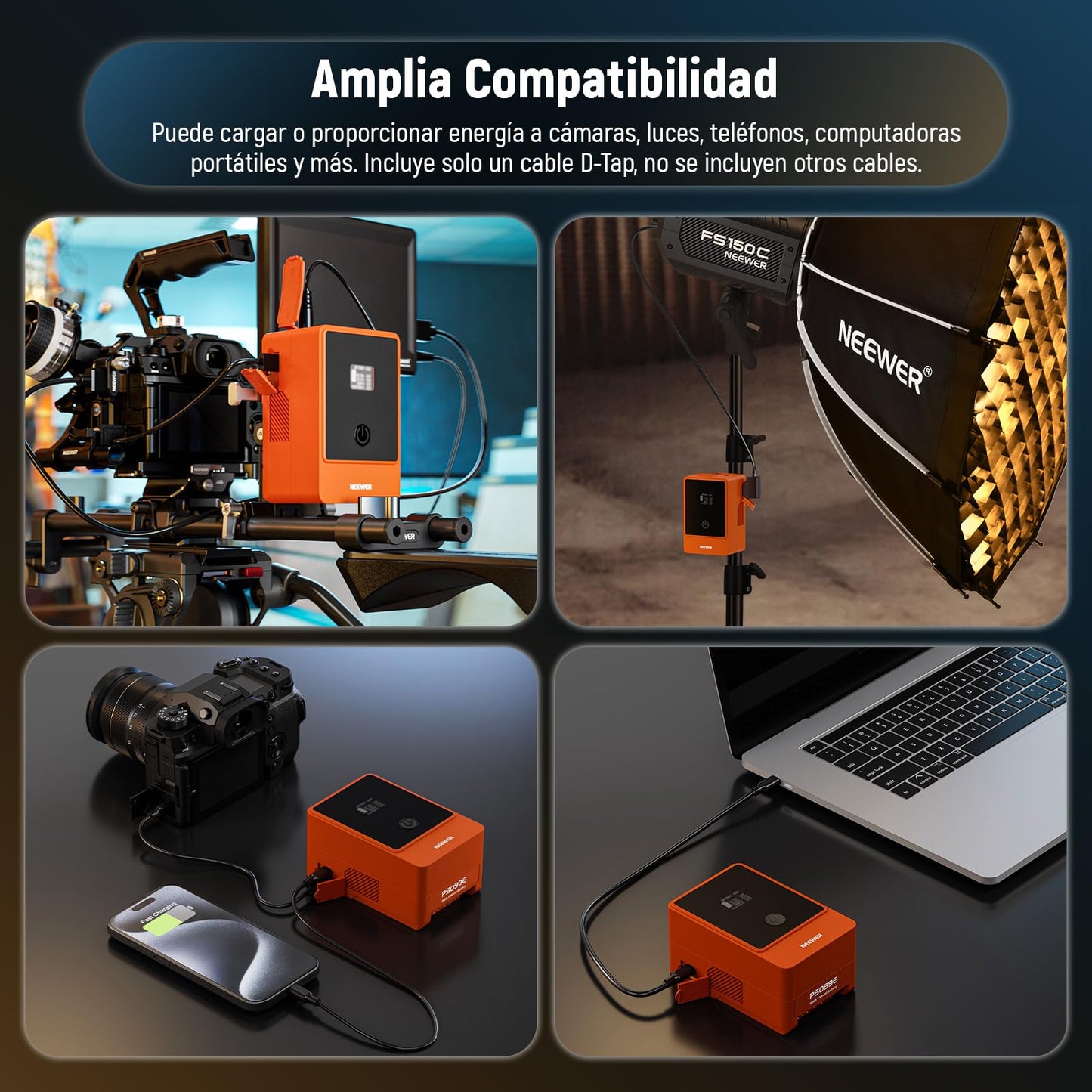 Batería Mini V Mount NEEWER Naranja 6800mAh 99Wh 14.5V para Videocámara Compatible con SmallRig BMPCC 4k 6k