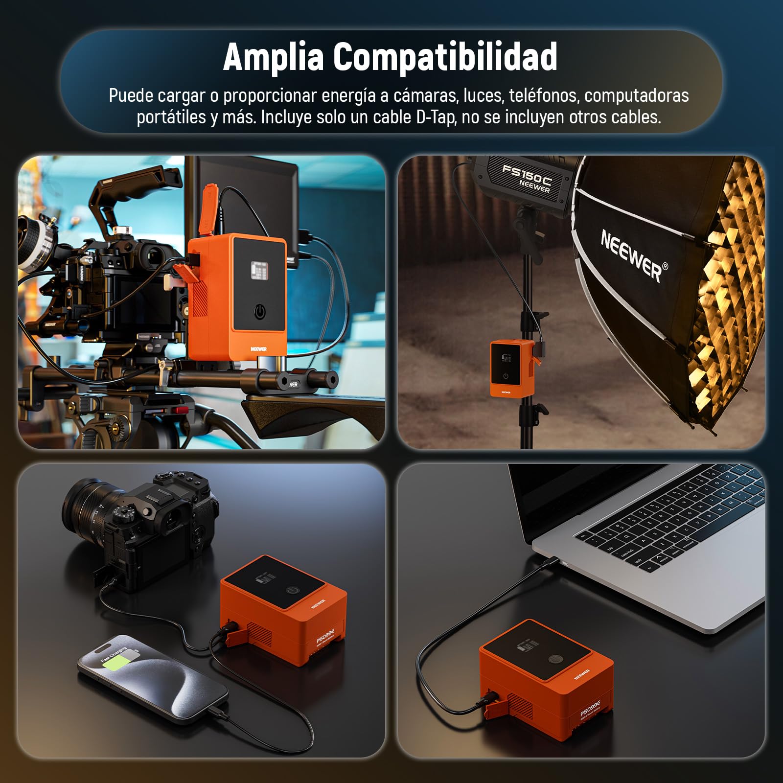 Batería Mini V Mount NEEWER Naranja 6800mAh 99Wh 14.5V para Videocámara Compatible con SmallRig BMPCC 4k 6k