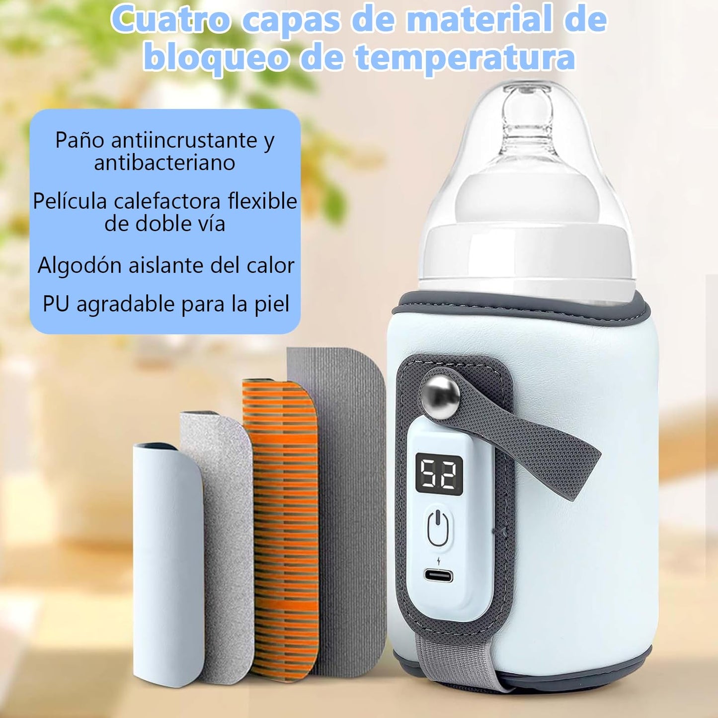 Calentador de biberones portátil,Bolsa para calentar biberones USB,Pantalla LCD calentamiento rápido,Mantiene Leche del Bebé Caliente,Adecuado para Viajes Largos y para su Uso Sobre Marcha