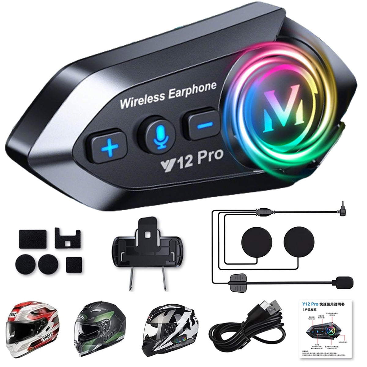 Auricular Bluetooth Motocicleta ETRTNVB 12Pro Negro Compatible Intercomunicador Impermeable IP56