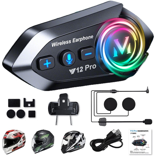 Auricular Bluetooth Motocicleta ETRTNVB 12Pro Negro Compatible Intercomunicador Impermeable IP56