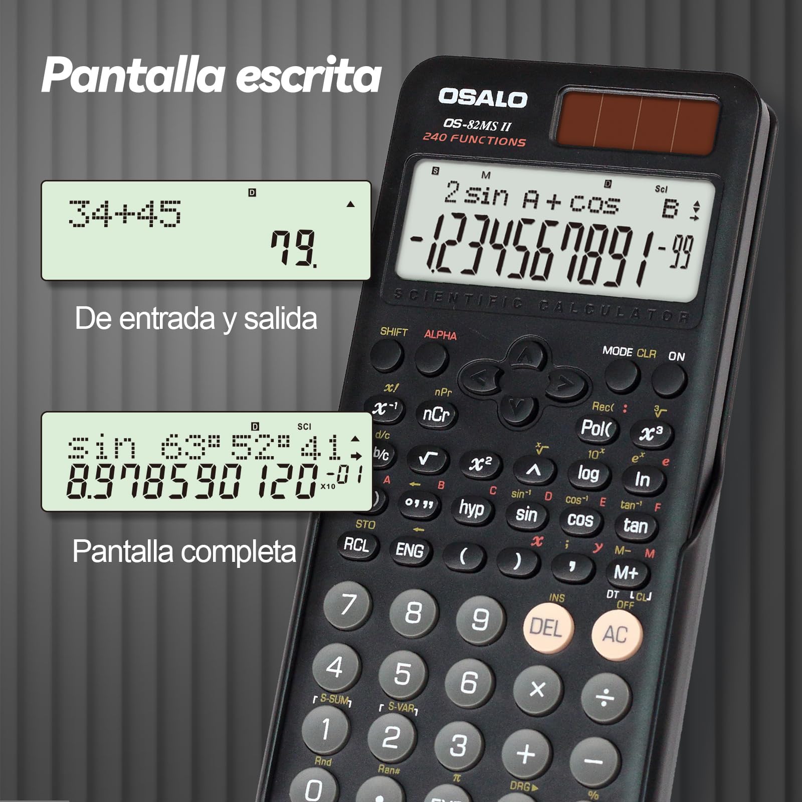 Calculadora científica 240 Funciones Pantalla de 2 líneas Calculadoras solares y de batería para Estudiantes universitarios de Secundaria (OS 82MS 2.ª edición)