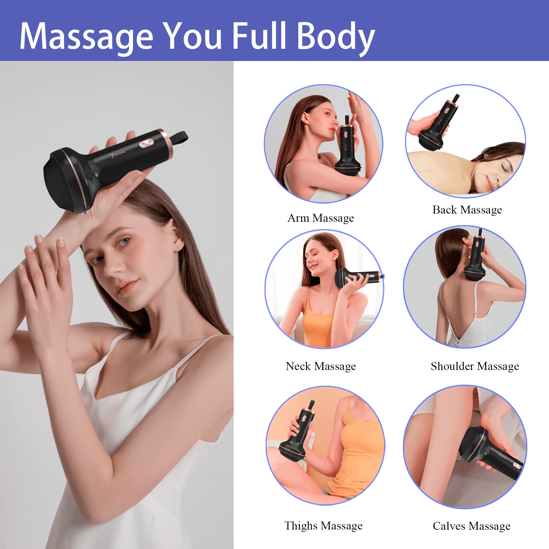 ZY ZERYEW Masajeador De Celulitis De Mano, Máquina Para Esculpir El Cuerpo, Recargable E Inalámbrico, Masajeador De Grasa Estomacal Con 8 Cabezales De Masaje 2 Cubiertas De Malla, Masaje Abdominal Vie