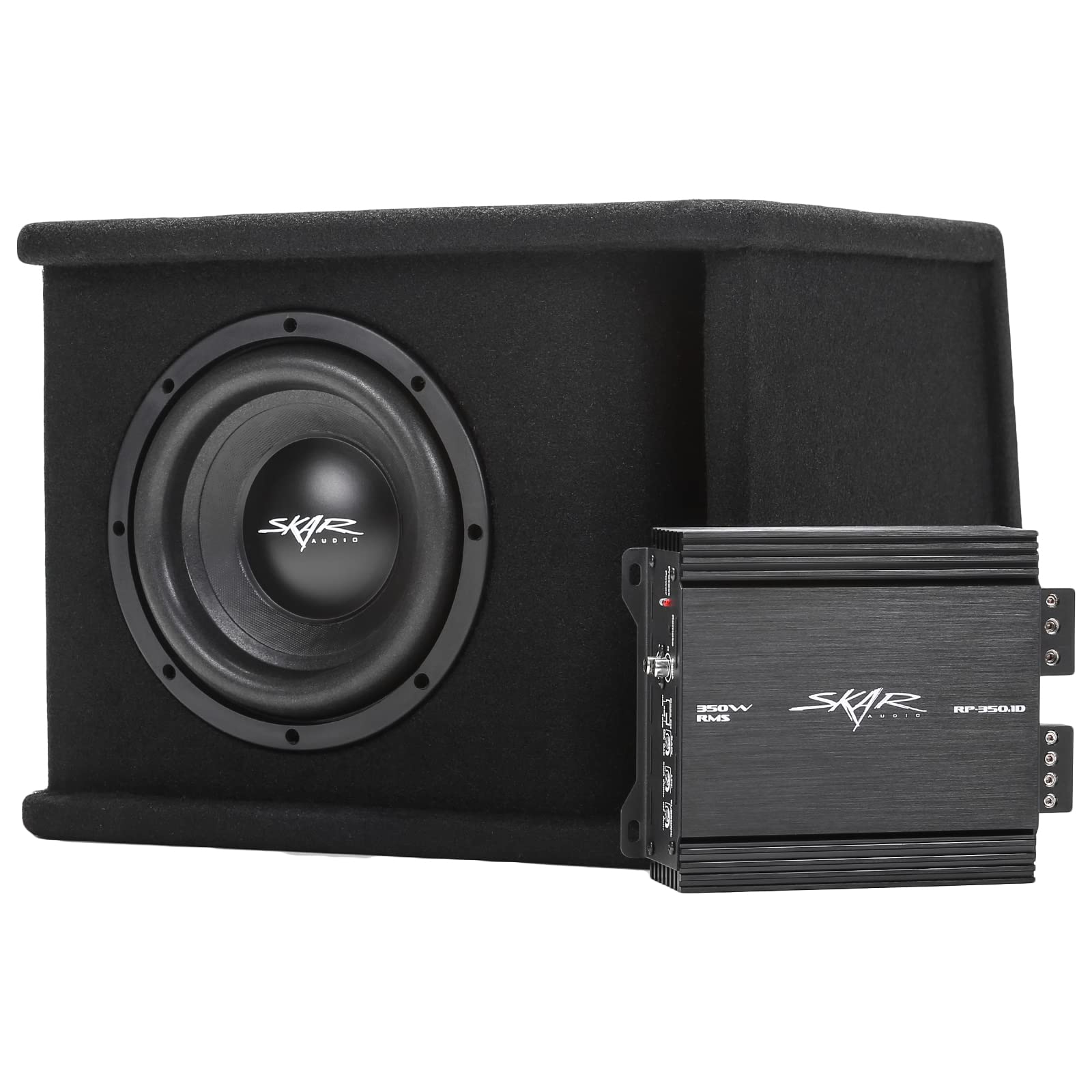 Skar Audio Single 8" Completo 700 W Serie SDR Subwoofer Paquete de graves – Incluye caja cargada con amplificador