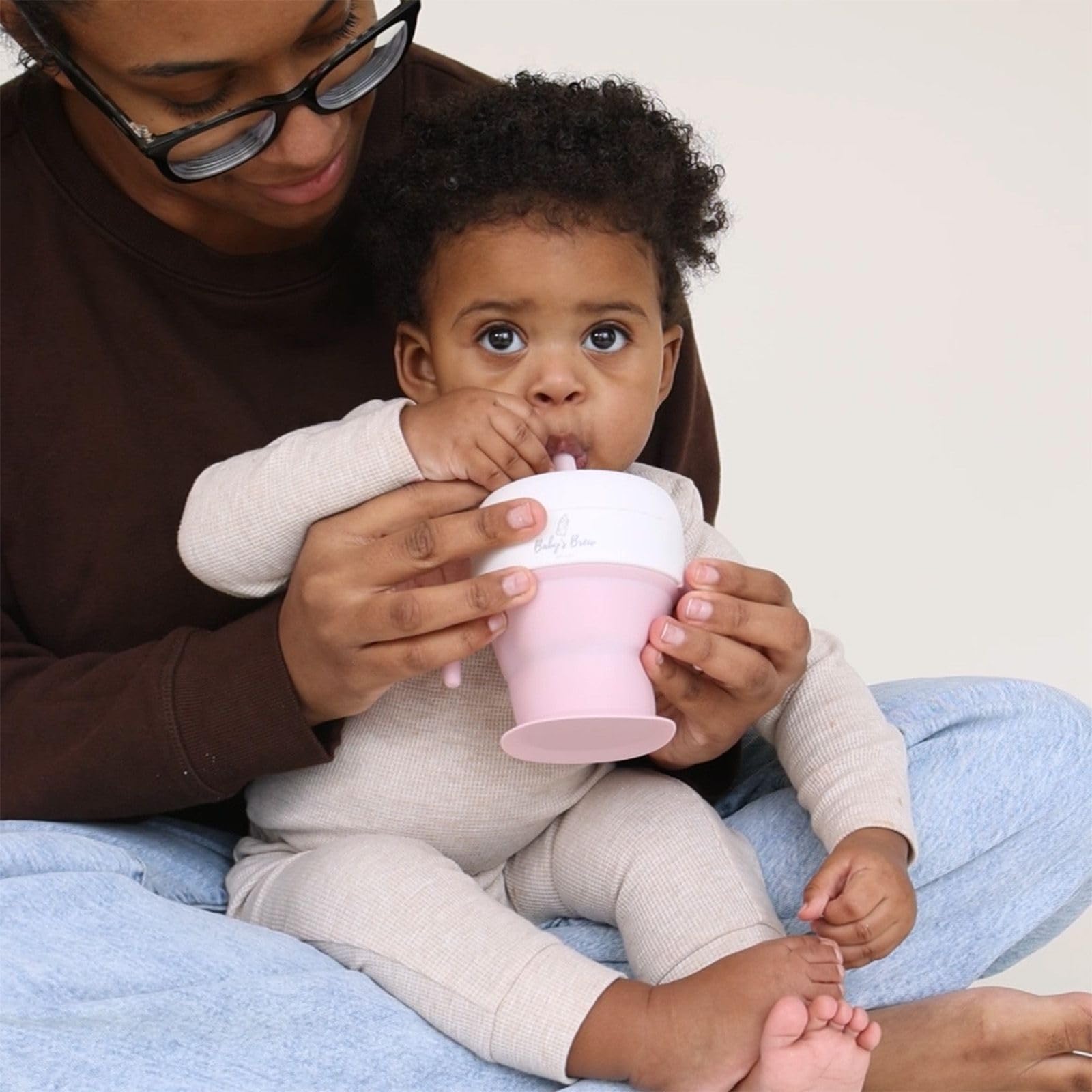 Baby's Brew The 2 en 1 - Taza plegable para aperitivos y pajita, color azul