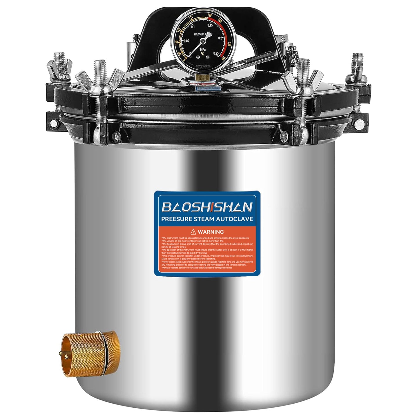 BAOSHISHAN Autoclave de vapor de 18 litros, 19 cuartos de galón de acero inoxidable, autoclave de presión portátil, 1 kW 110 V