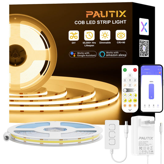 Tira de Luz LED PAUTIX Blanco Cálido Super Brillante 10 m Regulable Compatible con Alexa y Google Assistant