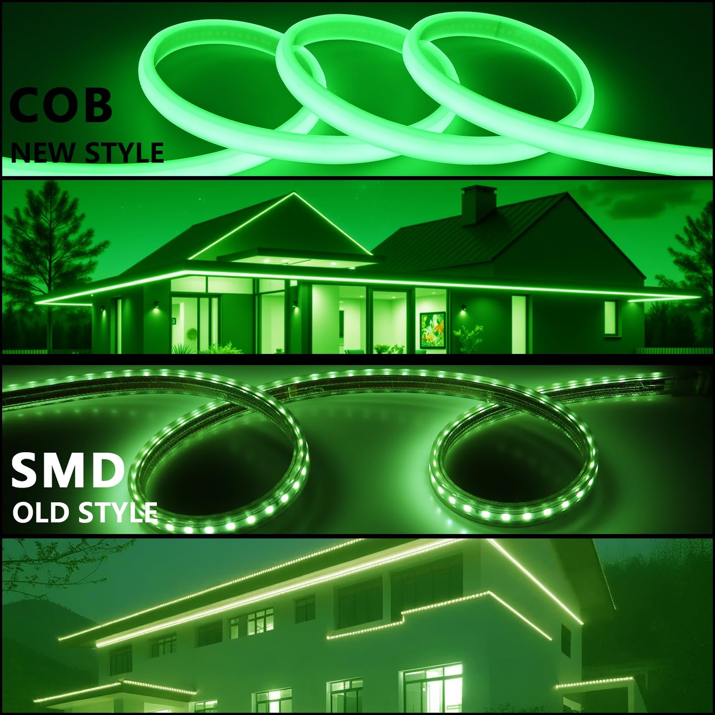 BENLUN Tira LED COB 110V 20 Metros, Verde Luces de LED Exterior Impermeable, 10W/M CRI 90+ Flexible Luz LED sin Transformador para Habitacion Techo, Decoración, Patio