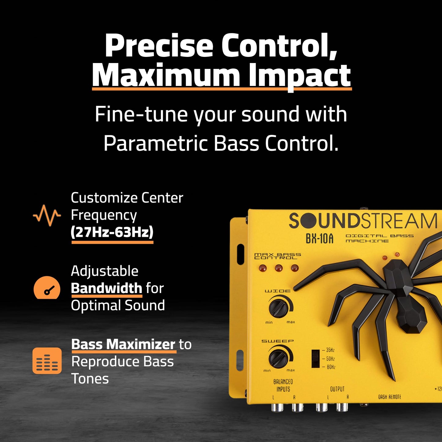 Procesador de Restauración de Graves SoundStream BX-10X Negro con Ecualizador Paramétrico para Audio de Coche