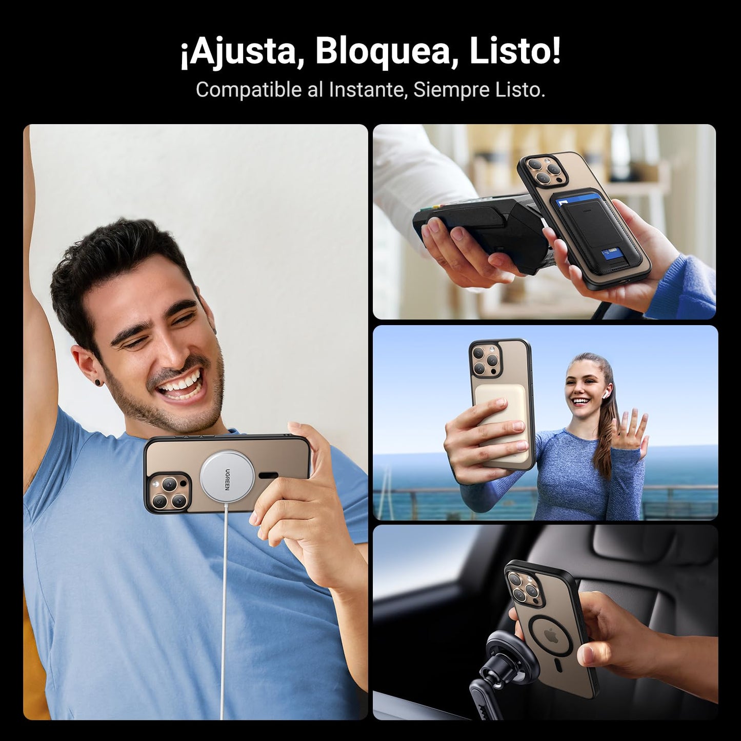 Funda iPhone 16 Pro MAX UGREEN Negro Magnético Anti-Amarillo con Protección de Lente y Caídas