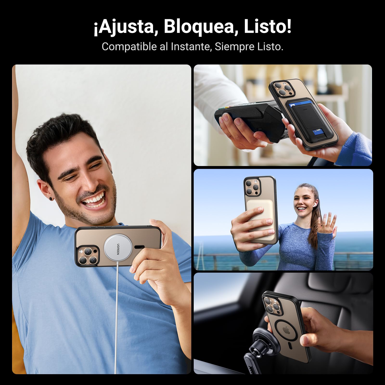 Funda iPhone 16 Pro MAX UGREEN Negro Magnético Anti-Amarillo con Protección de Lente y Caídas