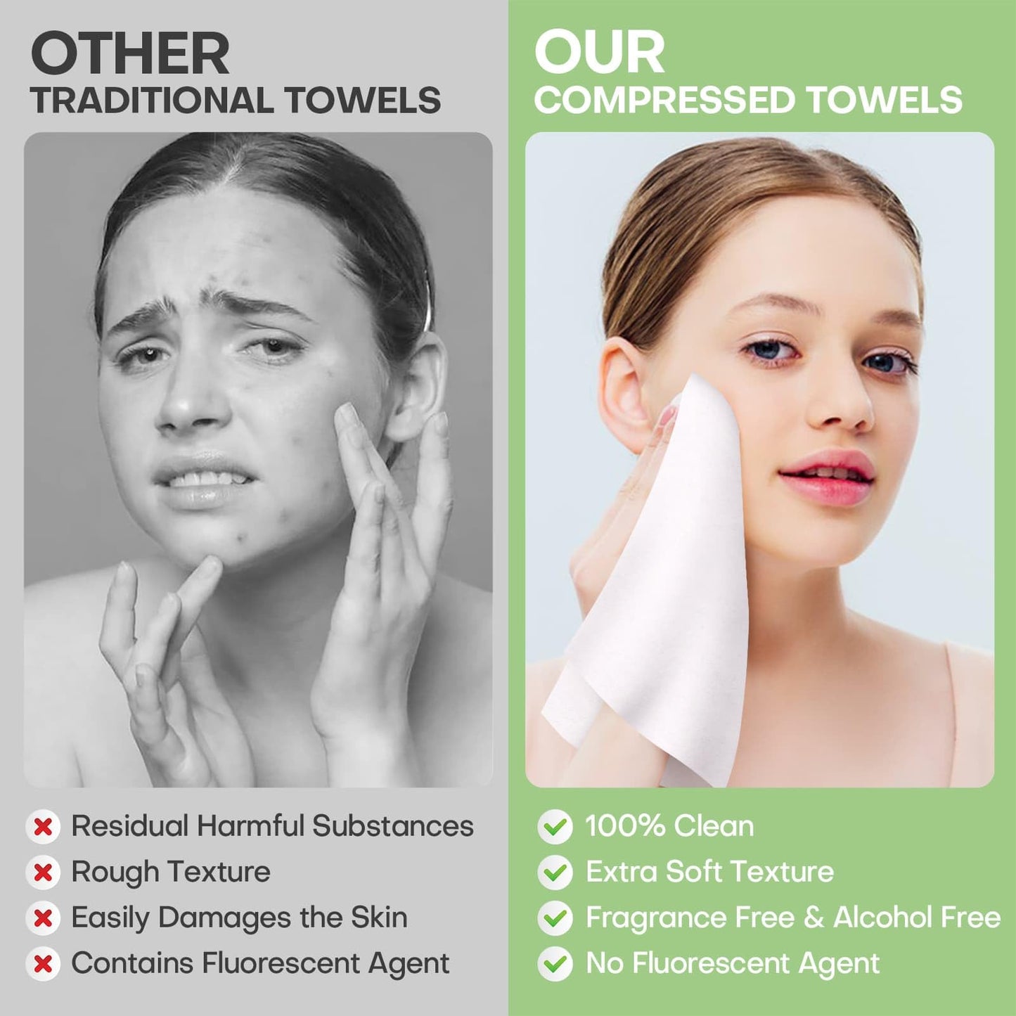 Fancyou Toalla Facial Desechable Comprimida Toallitas Desmaquillantes - Mini Paños Biodegradables Cara - Wipes Quitar Maquillaje Kit Viaje para Travel Essentials,Belleza Salón(500 Unidad Verde)