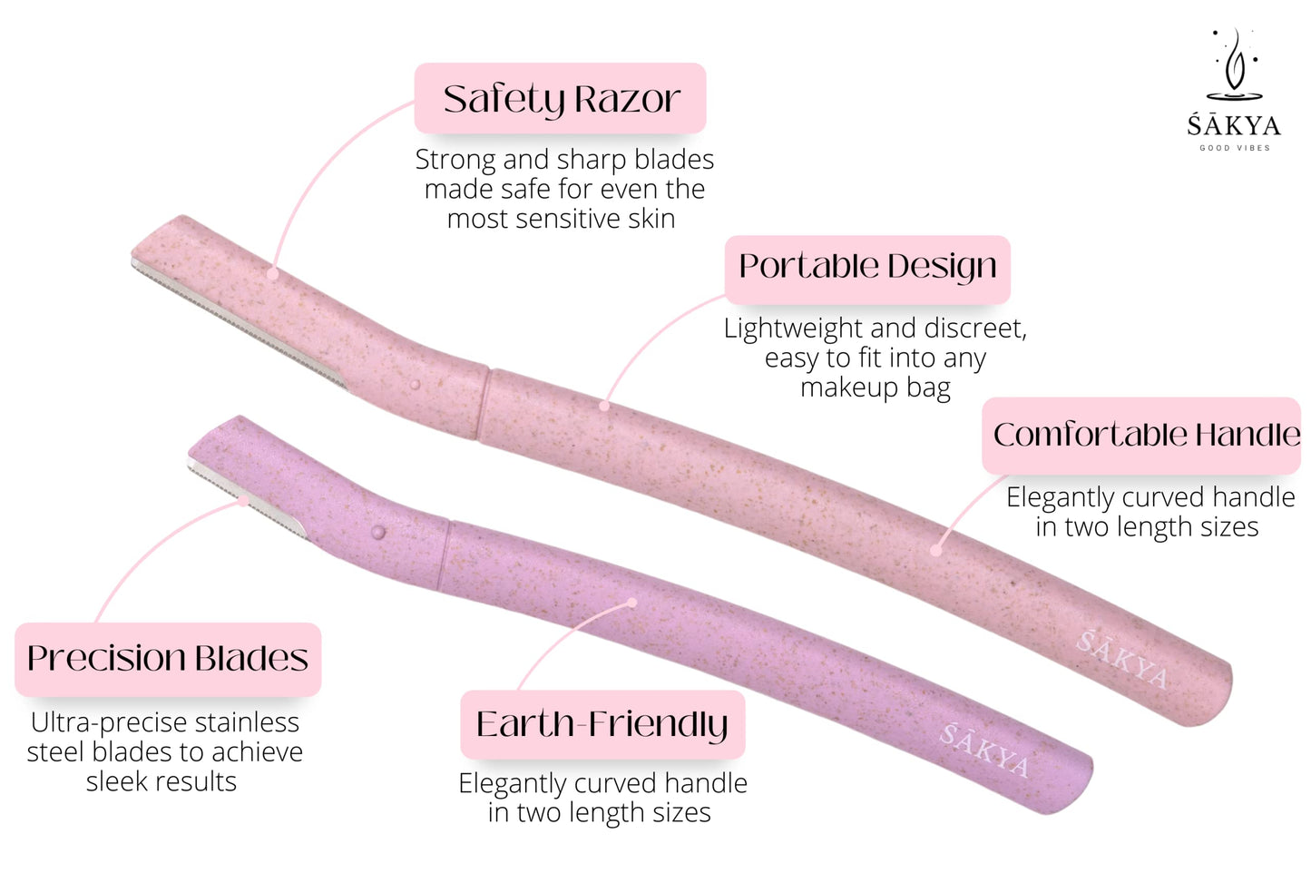 Sakya Maquinilla de afeitar biodegradable para mujer | Maquinilla de afeitar facial Dermaplane para mujer | Cortadora de pelo facial para mujeres uso corporal | Cuchillas desechables para depilación facial multiusos - 6 piezas