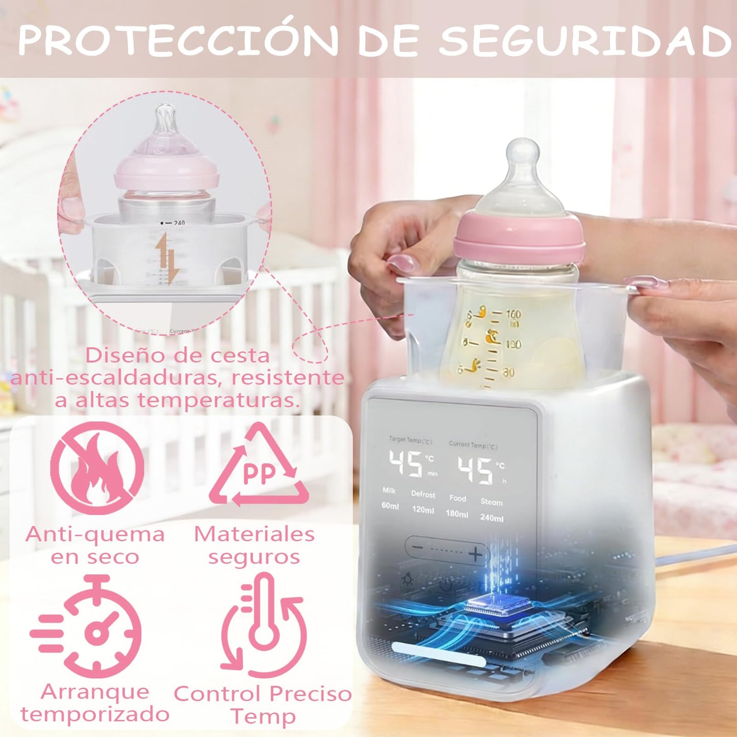 Calentador de Biberones 8 en 1 Eléctrico, Esterilizador de Biberones, Control Preciso de Temperatura, Función de temporizador, para Leche Materna o Fórmula, Es perfecto para las nuevas mamás.