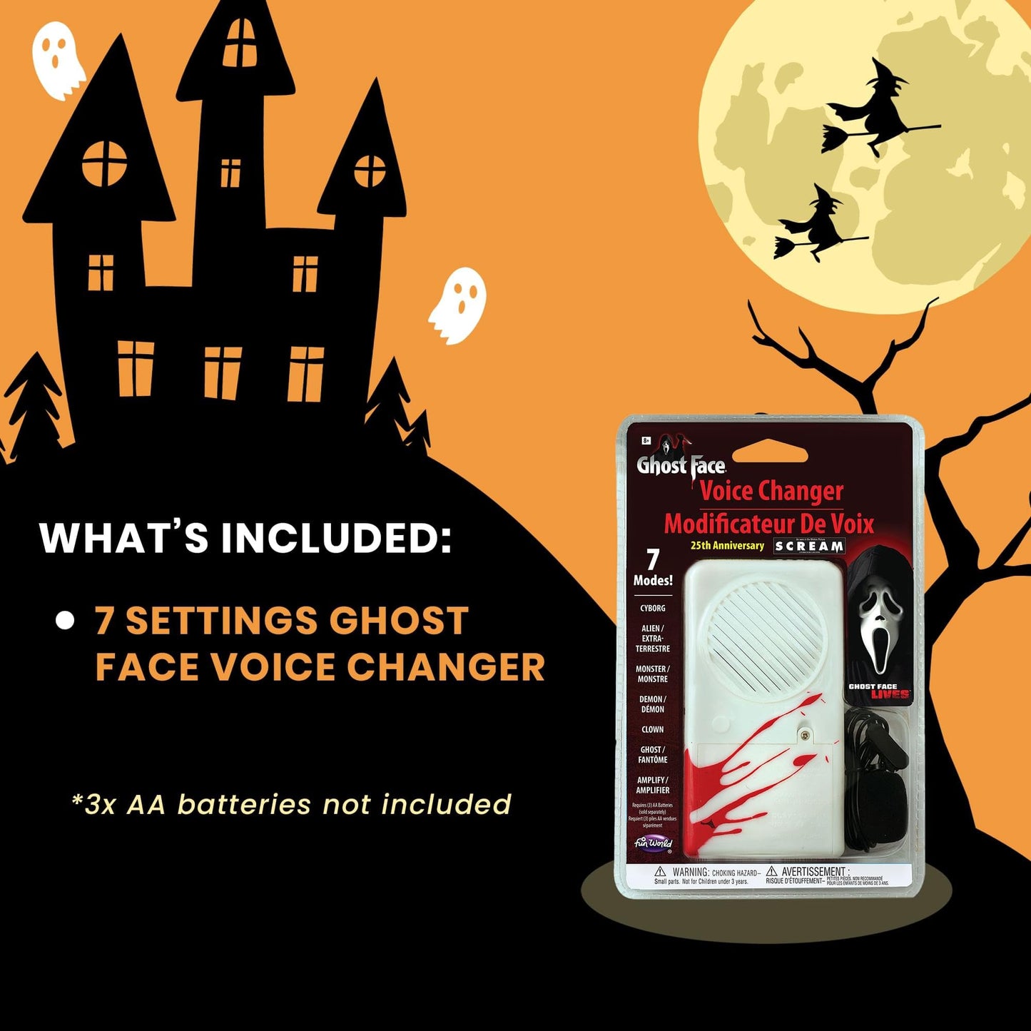 Fun World Ghost Face - Cambiador de voz de lujo del 25 aniversario