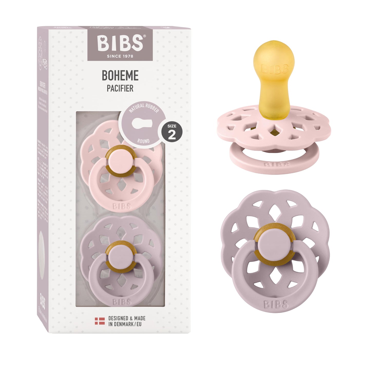 BIBS 5713795241187 PACIFIER, Blossom/Dusky Lilac, 2 piezas