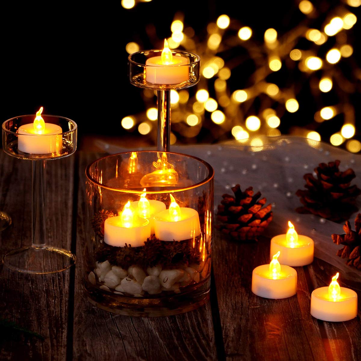 Velas LED Pilas Paquete 24 Sin Llamas Efecto Parpadeo Seguras para Hogar Festivales Decoración Bodas Fiestas