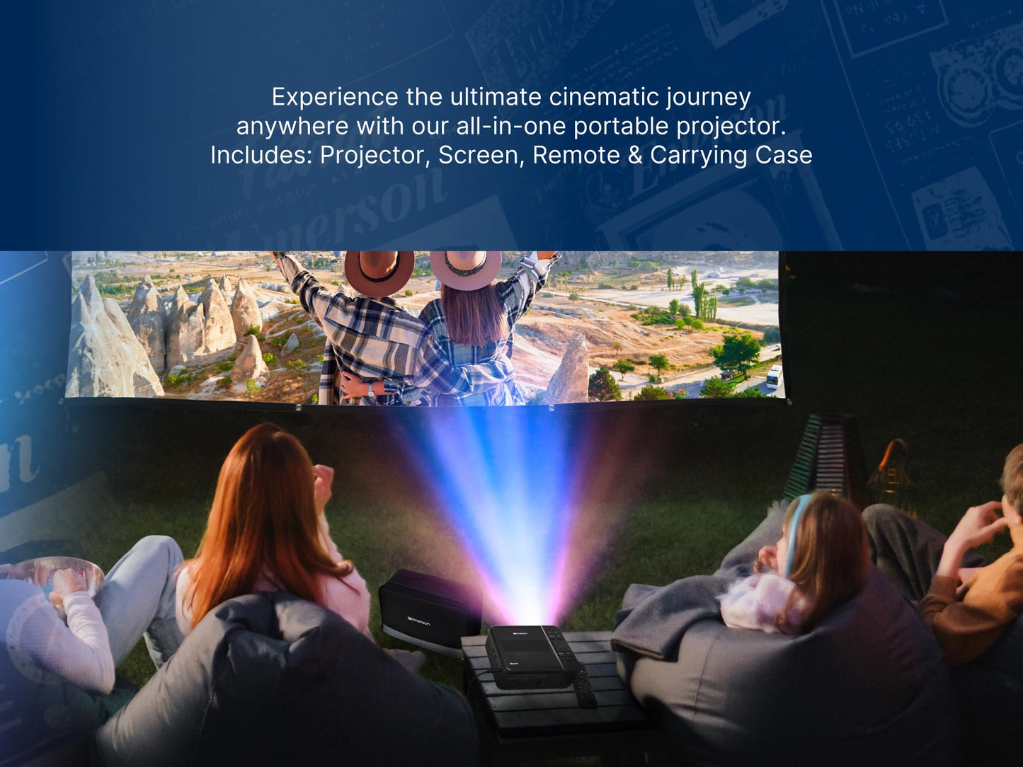 Emerson EVP-2501C - Proyector de cine en casa de 150 pulgadas, reproductor de DVD combinado con Bluetooth, entradas HDMI y USB, altavoz estéreo, control remoto y visualización de proyector, ideal para