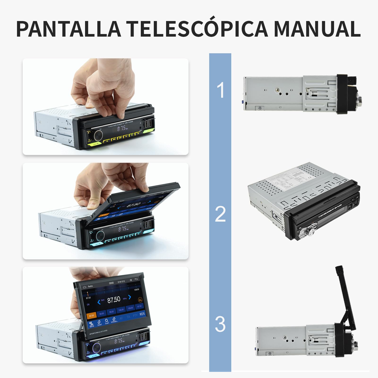 FINYQBET Stereo para Auto de 7 Pulgadas,estereo 1 din con CarPlay y Android Auto, Control de Volante y Cámara de Reversa,Estereos para Coches Ideal para Conducir Seguro y Disfrutar de Música Inmersiva