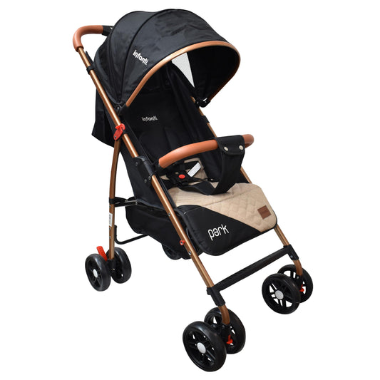 INFANTI | Carriola para Bebe PARK | Carreola con Portabebé - Carriola de Viaje - Carrito para Bebe | Cosas para Bebes 6 Meses hasta 15 kg - Compacta y Plegable | con Barra de Seguridad Desmontable (Negro y Beige)