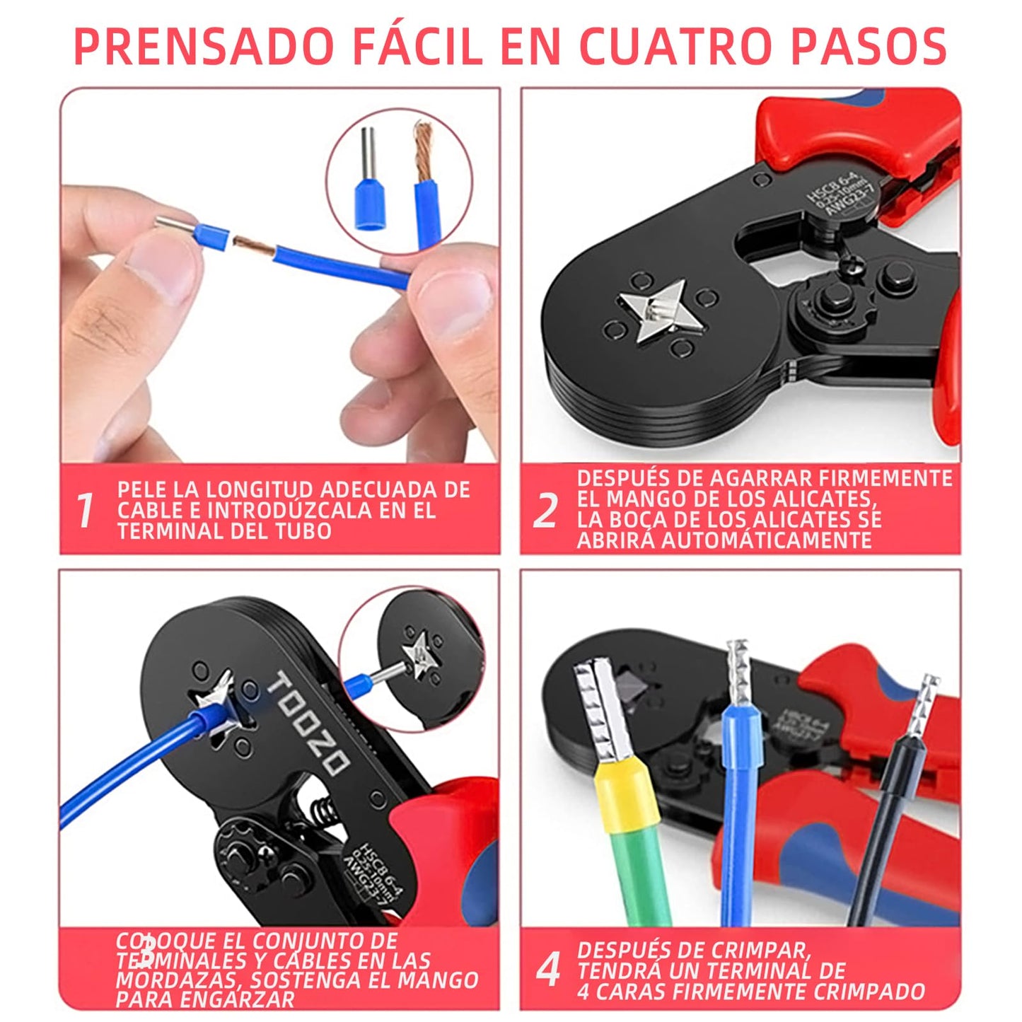 Kit de Terminales y Alicates HCS8 6-4A Negro para Cables Eléctricos