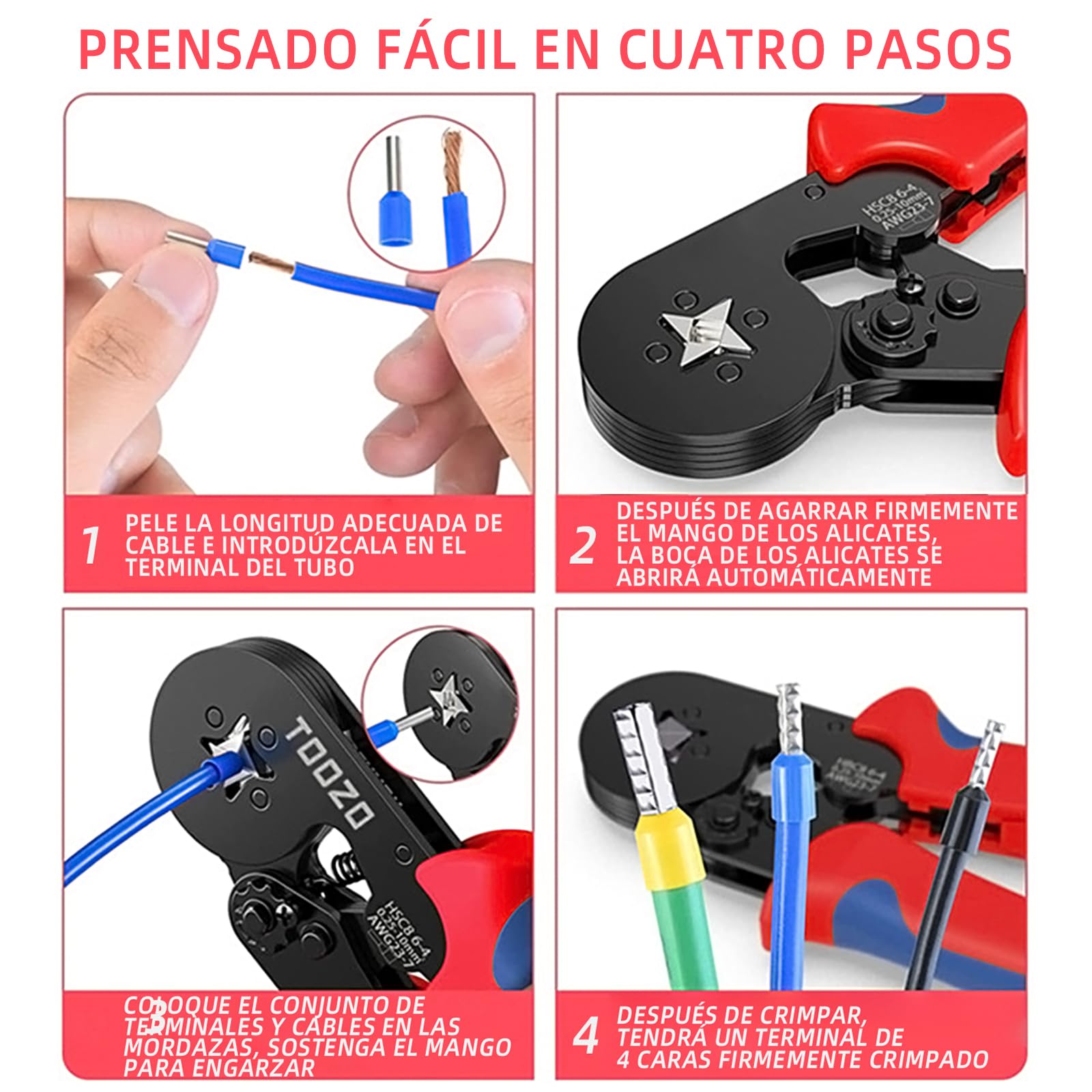 Kit de Terminales y Alicates HCS8 6-4A Negro para Cables Eléctricos