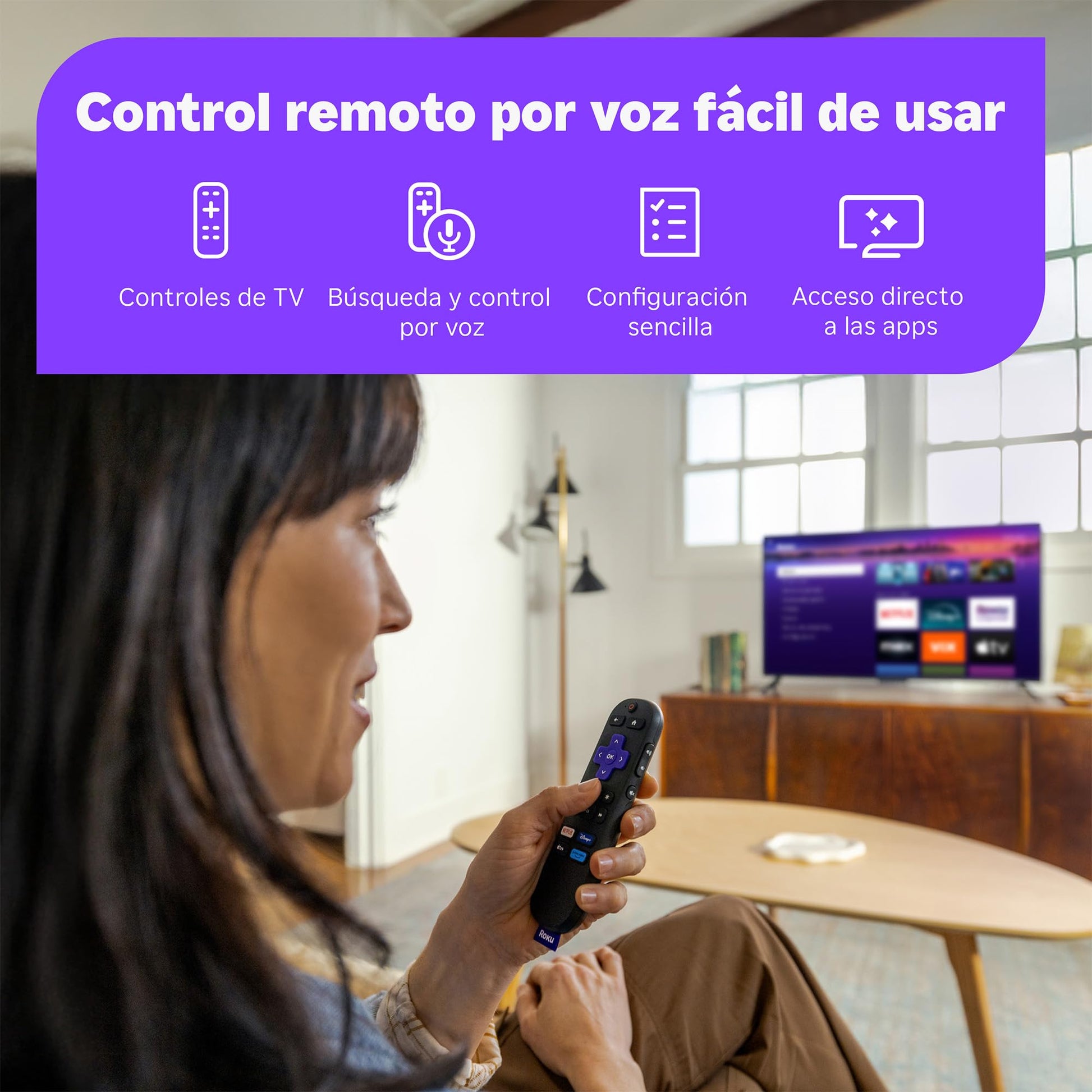 Dispositivo de Streaming Roku HD 2025 con Control Remoto por Voz para TV en Vivo y Gratis