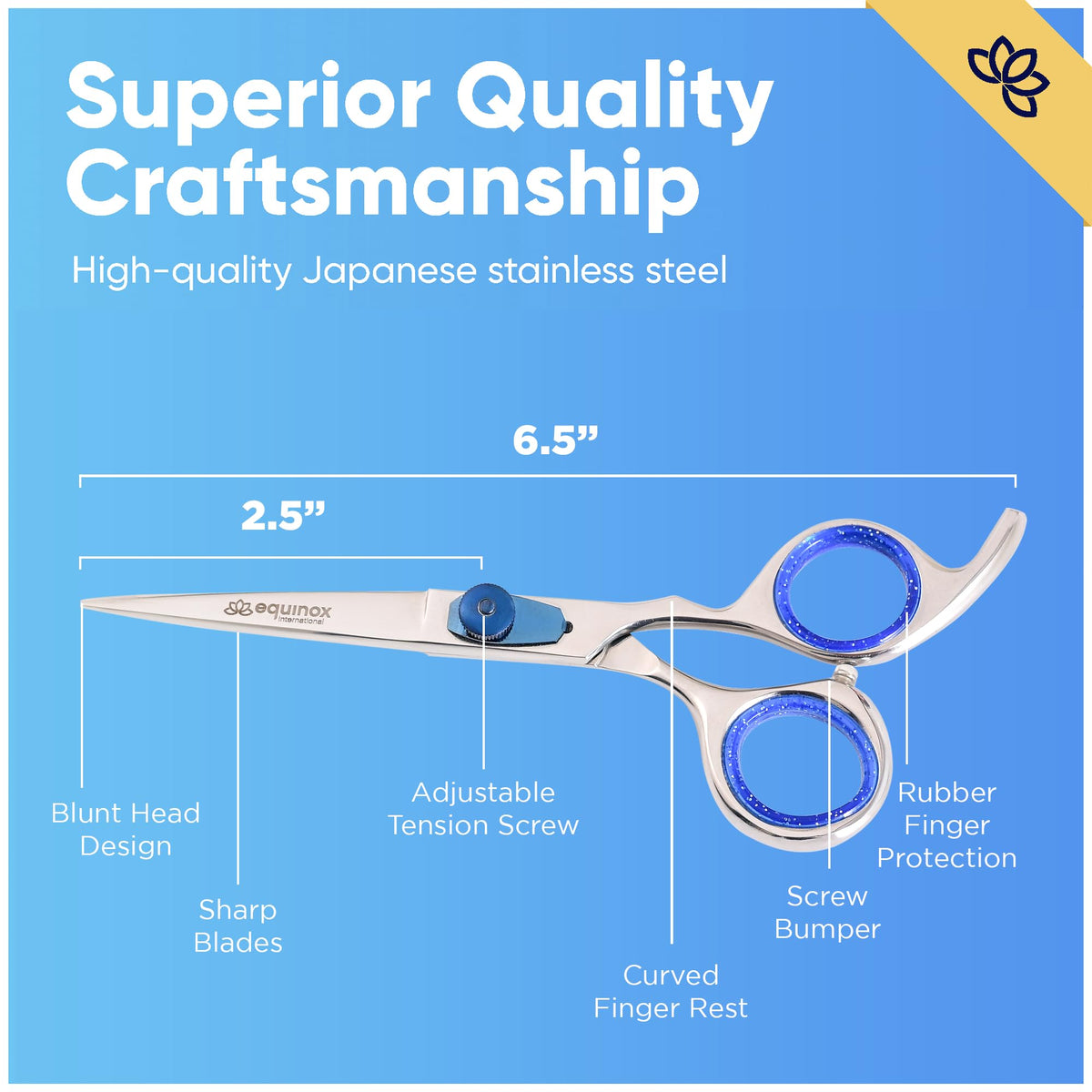 Equinox International- Tijeras profesionales para cabello Equinox Razor Edge Series - Tijeras para cabello de acero inoxidable japonés de primera calidad de 6.5"