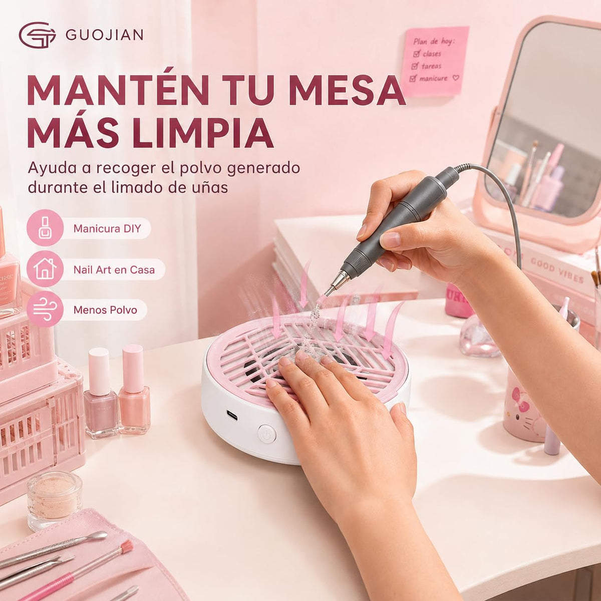 Colector de Polvo de Uñas GUOJIAN Blanco con Aspiradora Profesional y Filtros Desechables