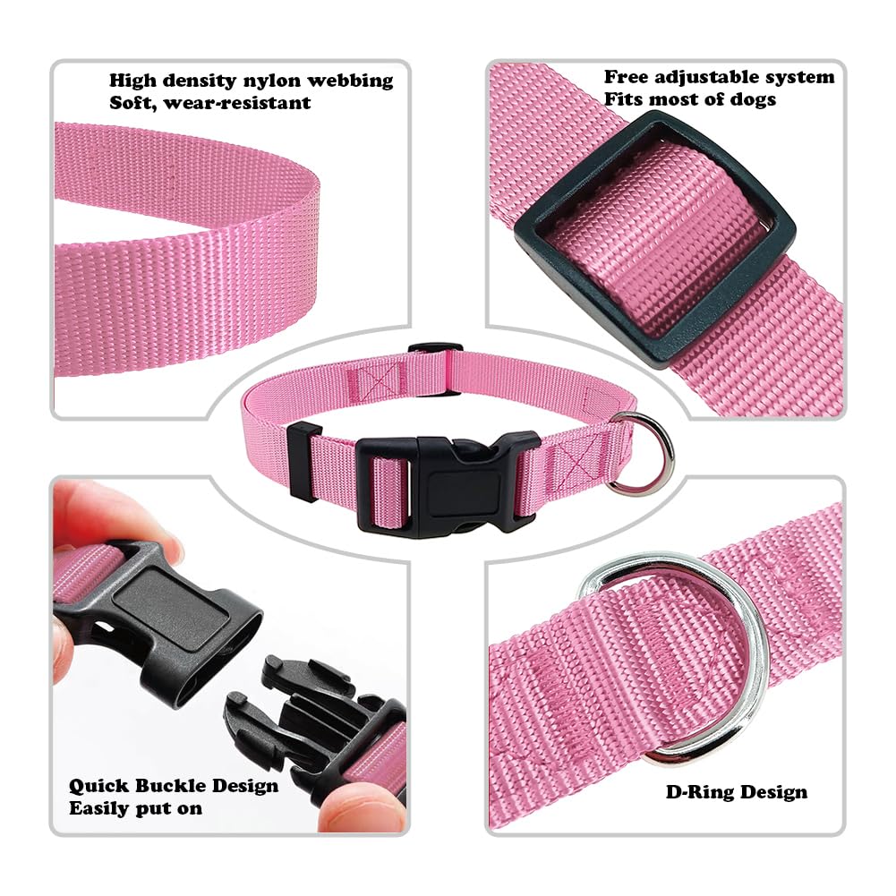 PENSEEPET Collar para perros pequeños, ajustable, grande, mediano, pequeño, diferentes tamaños, rosa