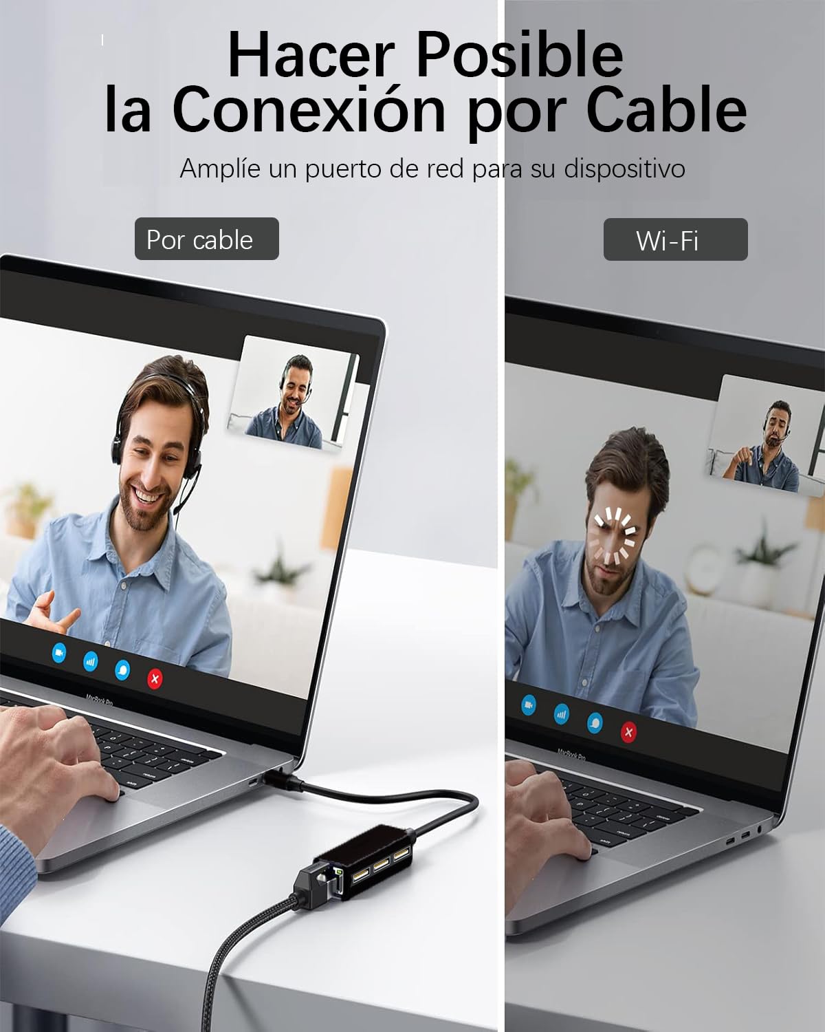 Adaptador Ethernet USB C YRTRGJ en Gris Gigabit RJ45 10Gbps 4 en 1 para MacBook, Surface Pro, Windows, XP, Vista, Android