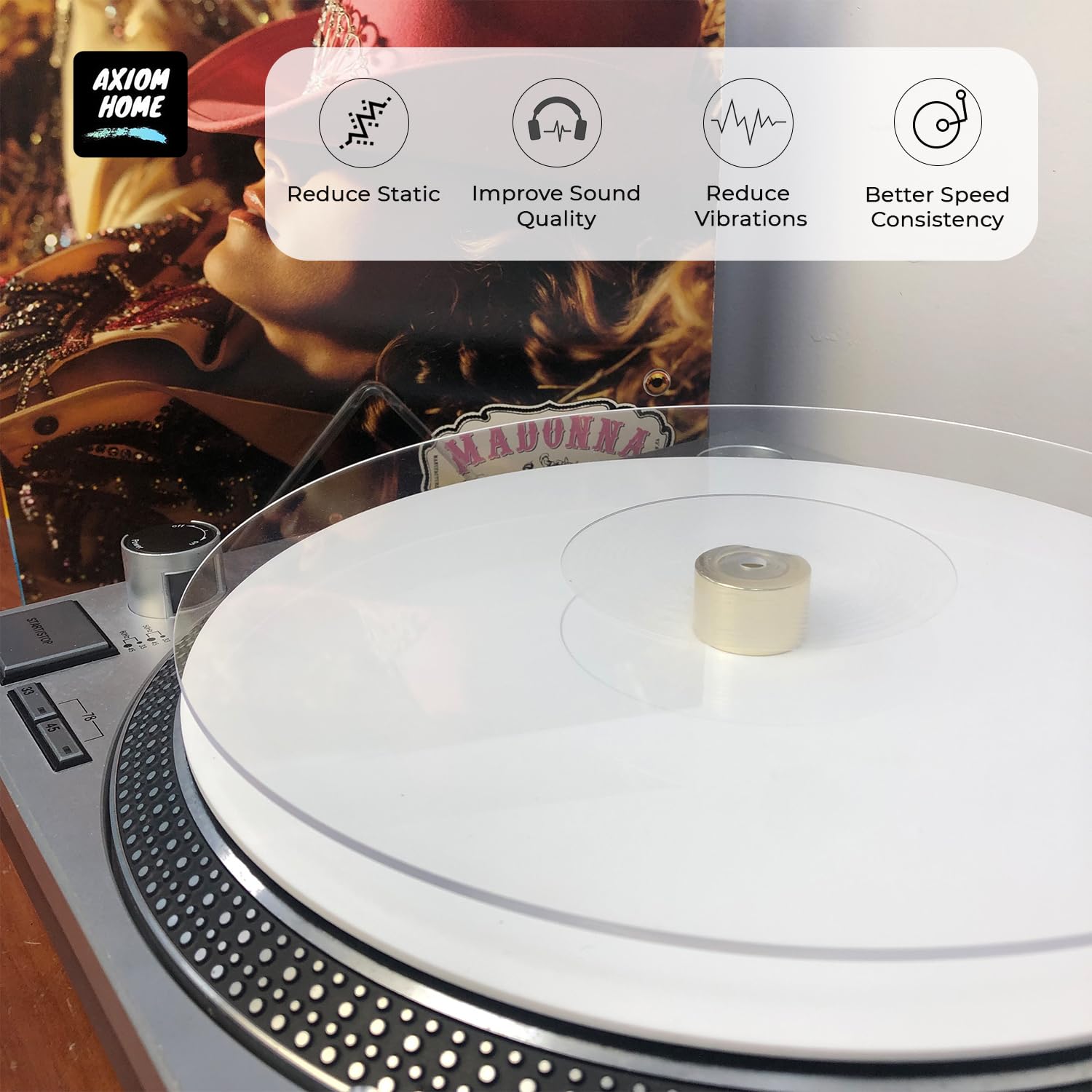 Tapete Acrílico Transparente Antiestático Reductor de Ruido para Reproductores de Discos de Vinilo de 12 Pulgadas
