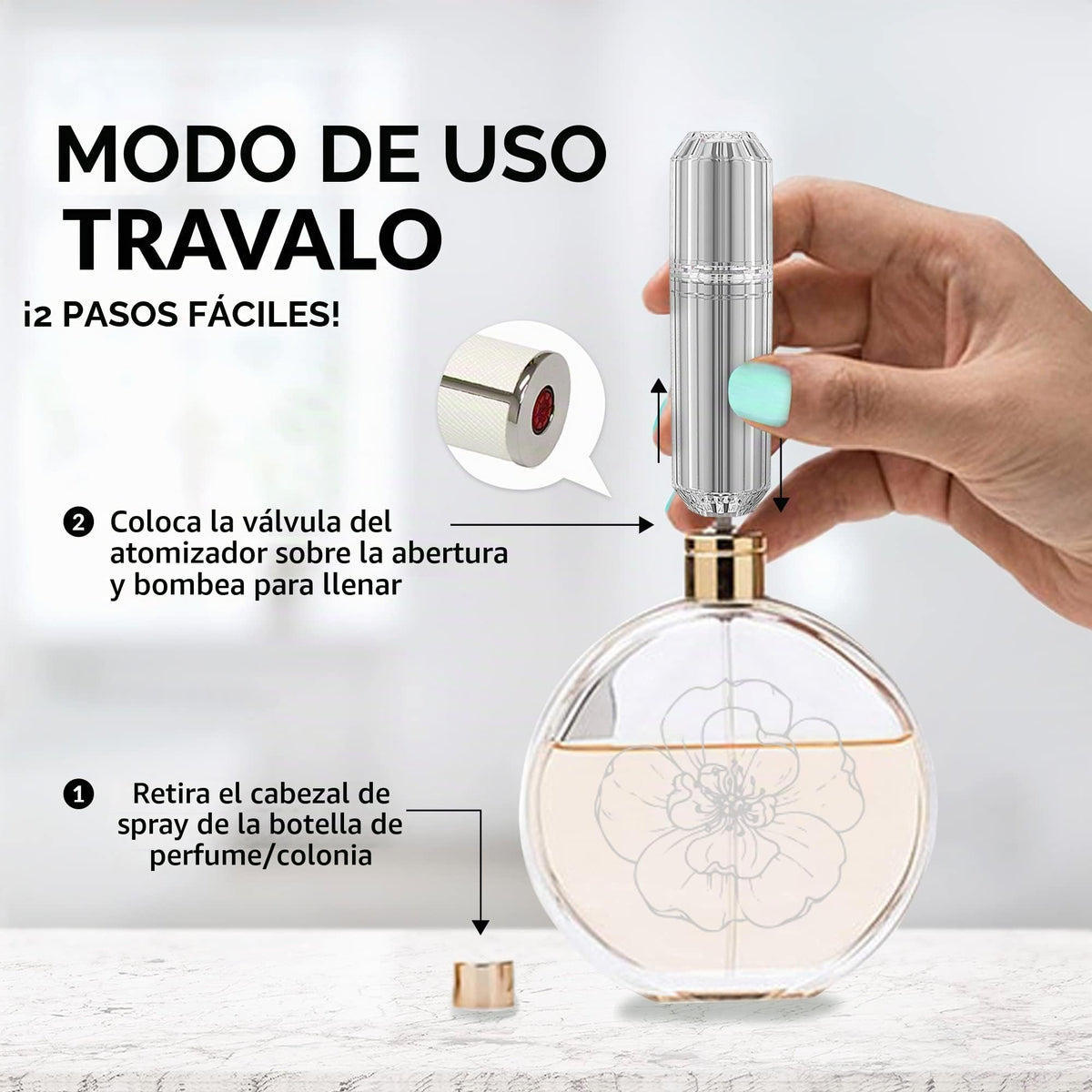 Travalo Bijoux - Atomizador de perfume ovalado, sistema de cambio en U, aprobado por la TSA, pulverizador reutilizable hermético, fácil de llenar, ligero portátil, carcasa exterior similar al vidrio