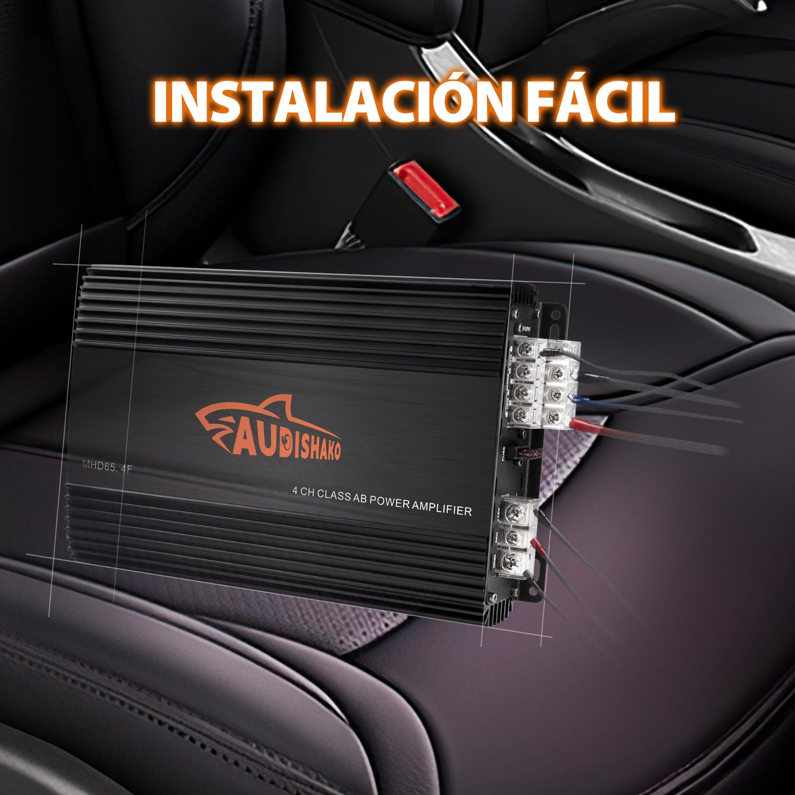 AUDISHAKO 1000W Amplificador de Audio de 4 Canales,Amplificador para Auto de Clase A/B, 2 Ohm 130W x 4 Canales para Motocicletas, Coches Deportivos y Otros Sistemas de Audio para Coche