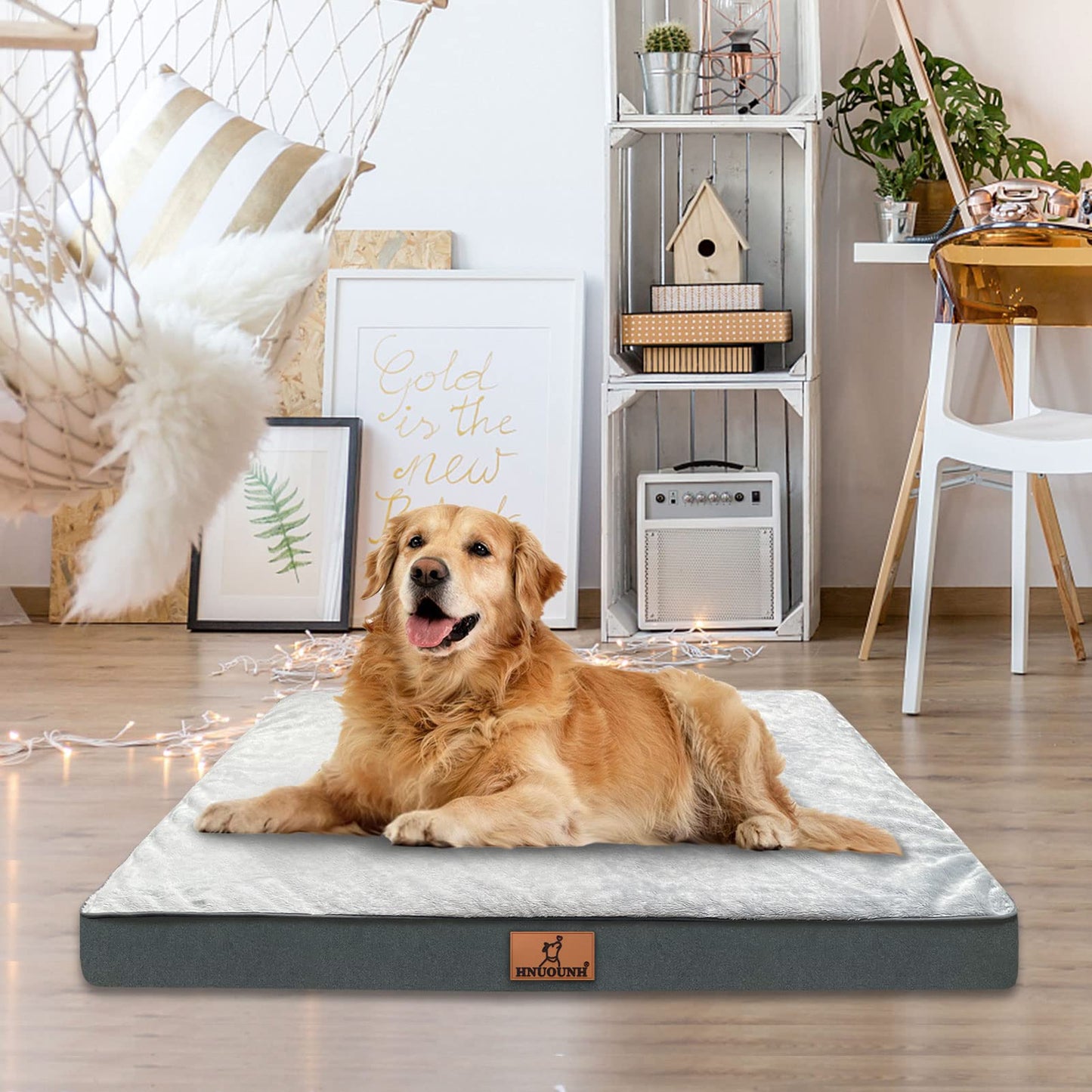 HNUOUNH Cama ortopédica para Perros, Cama Impermeable para Perros medianos, Grandes y extragrandes, Cama para Mascotas con Funda extraíble Lavable y Parte Inferior Antideslizante,M (30x20x3pulgadas)