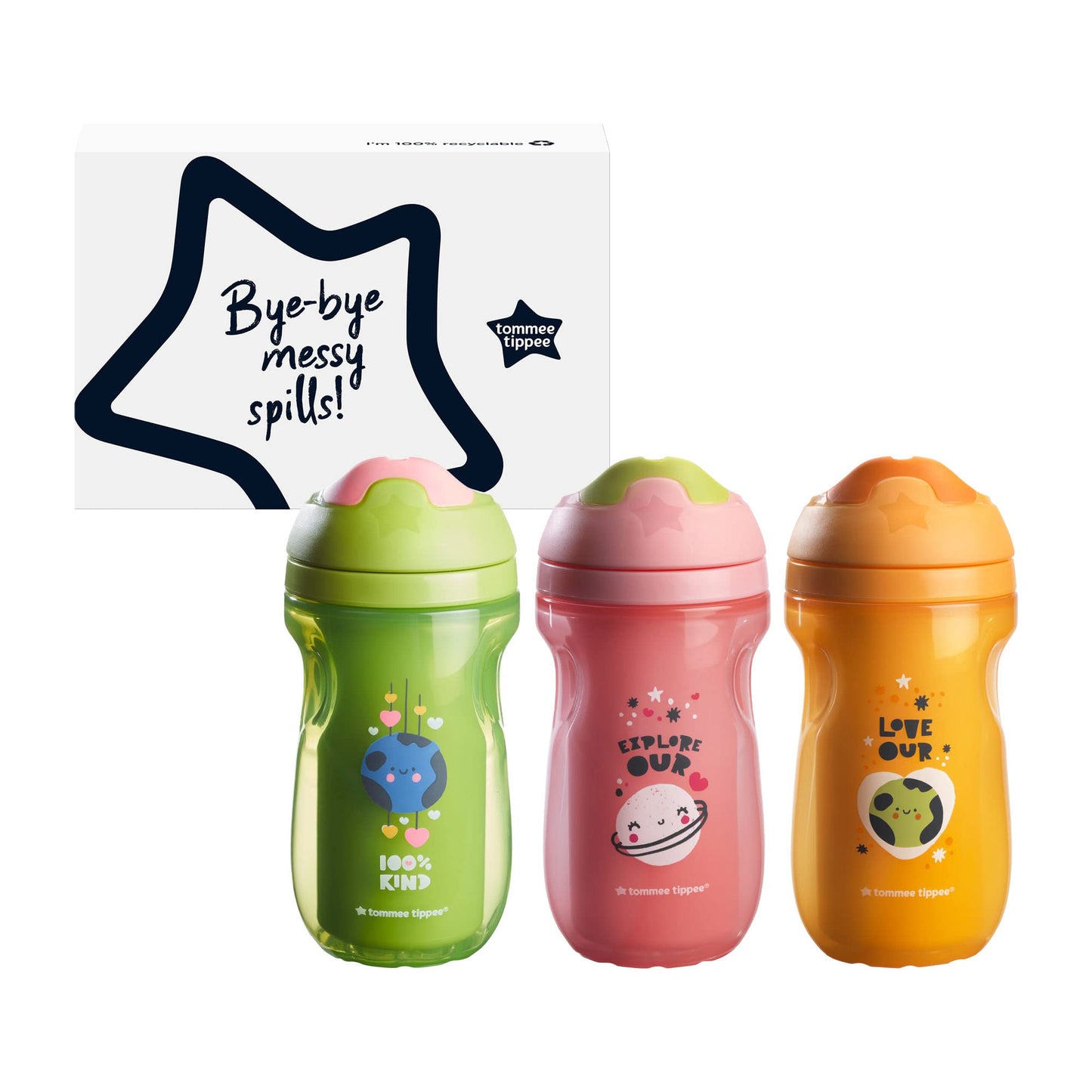 Tommee Tippee Superstar - Botella aislada para sorbos de 12 m+, 9 onzas, paquete de 3, botella de entrenamiento antiderrames, a prueba de fugas y sacudidas, resistente a las mordeduras y sin BPA