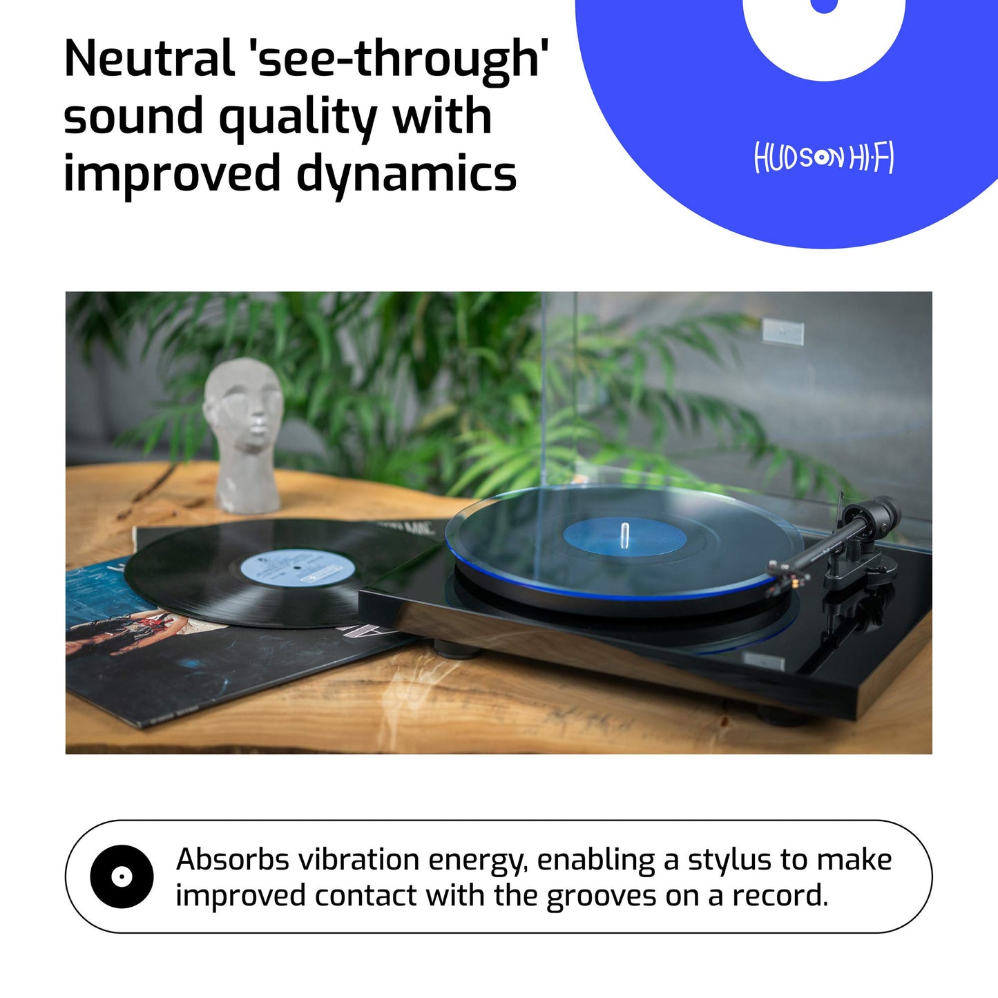Hudson Hi-Fi Estera giratoria de acrílico - LP Slipmat para tornamesas y Tocadiscos de Vinilo - BlueLit - Azul Encendido
