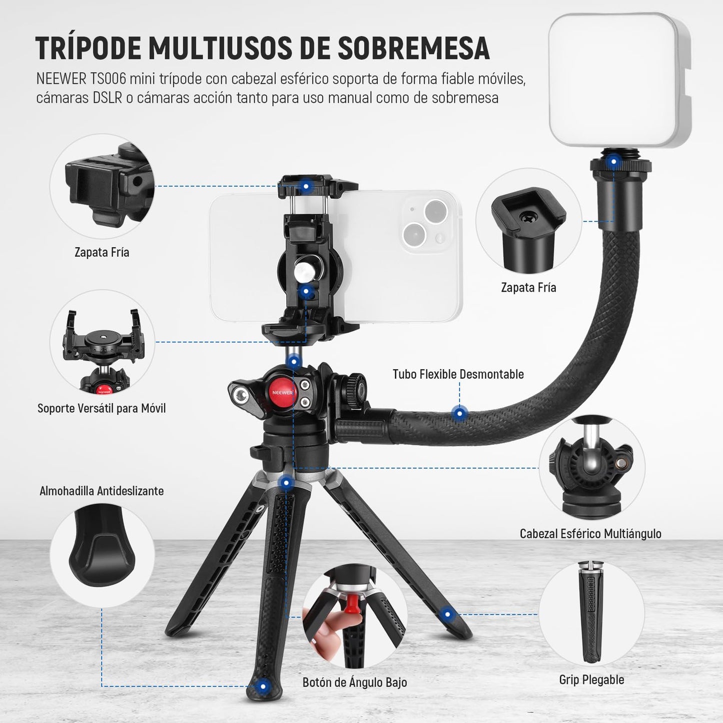 Trípode Cámara Neewer Negro Soporte 2 en 1 para Vlogging y Grabación