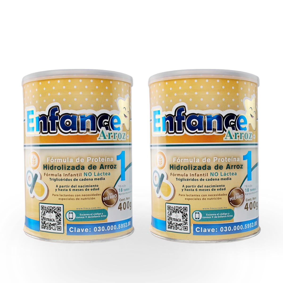 Fraca | Enface Arroz 1 | Fórmula infantil de proteína procesada de arroz | Libre de lactosa | Enriquecida con hierro |Desde 0 a 6 meses| Pack 2 latas 400g c/u