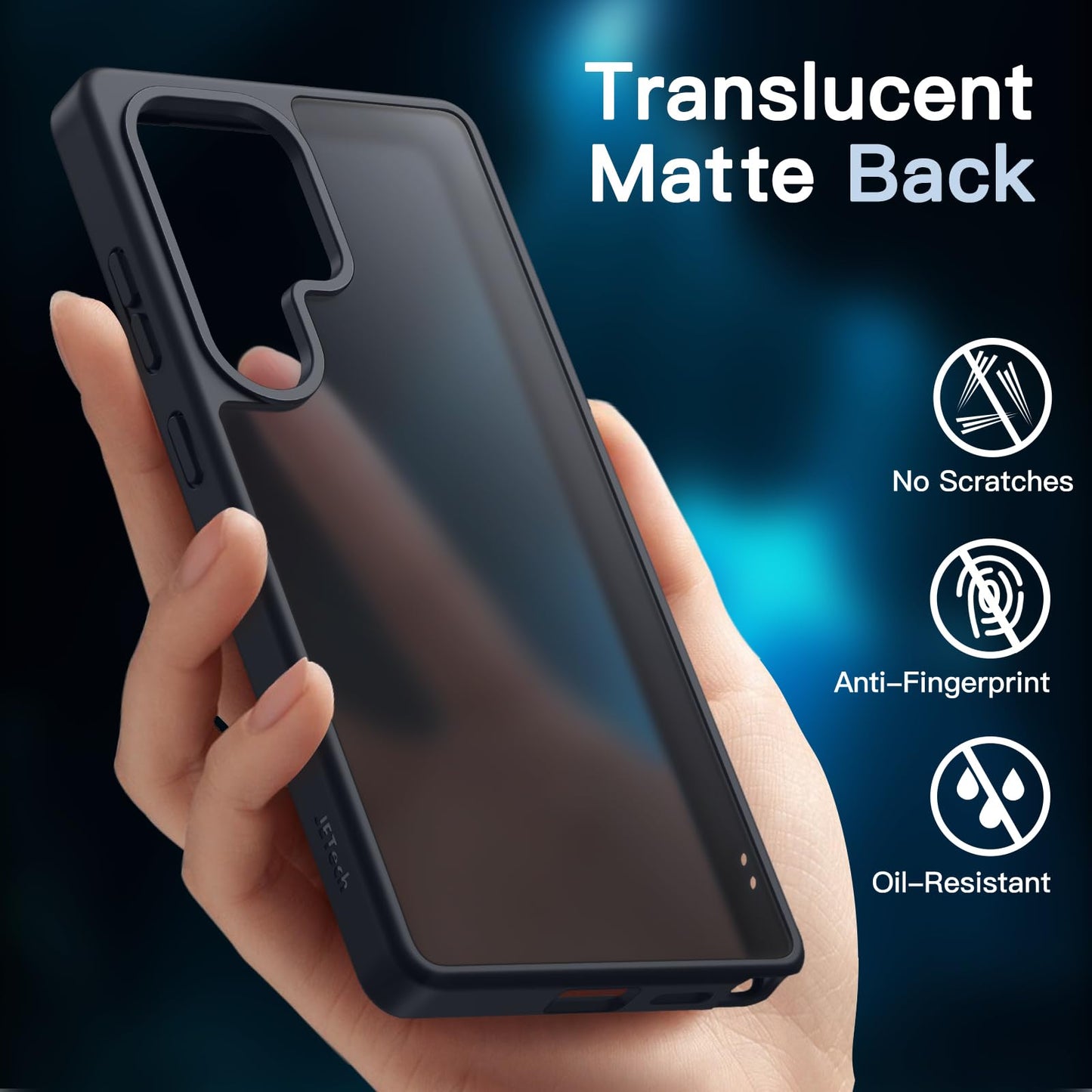 JETech 5 en 1 Funda Mate para Samsung Galaxy S25 Ultra 5G con 2 Protector Pantalla y 2 Protector Lente Cámara, Carcasa Respaldo Translúcida, Mica Cristal Vidrio Templado (Negro Titanio)